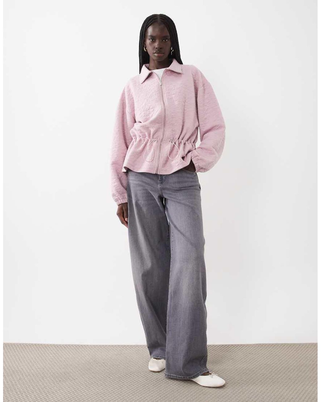 ASOS Pink Cinched Waist Jacquard Jacket