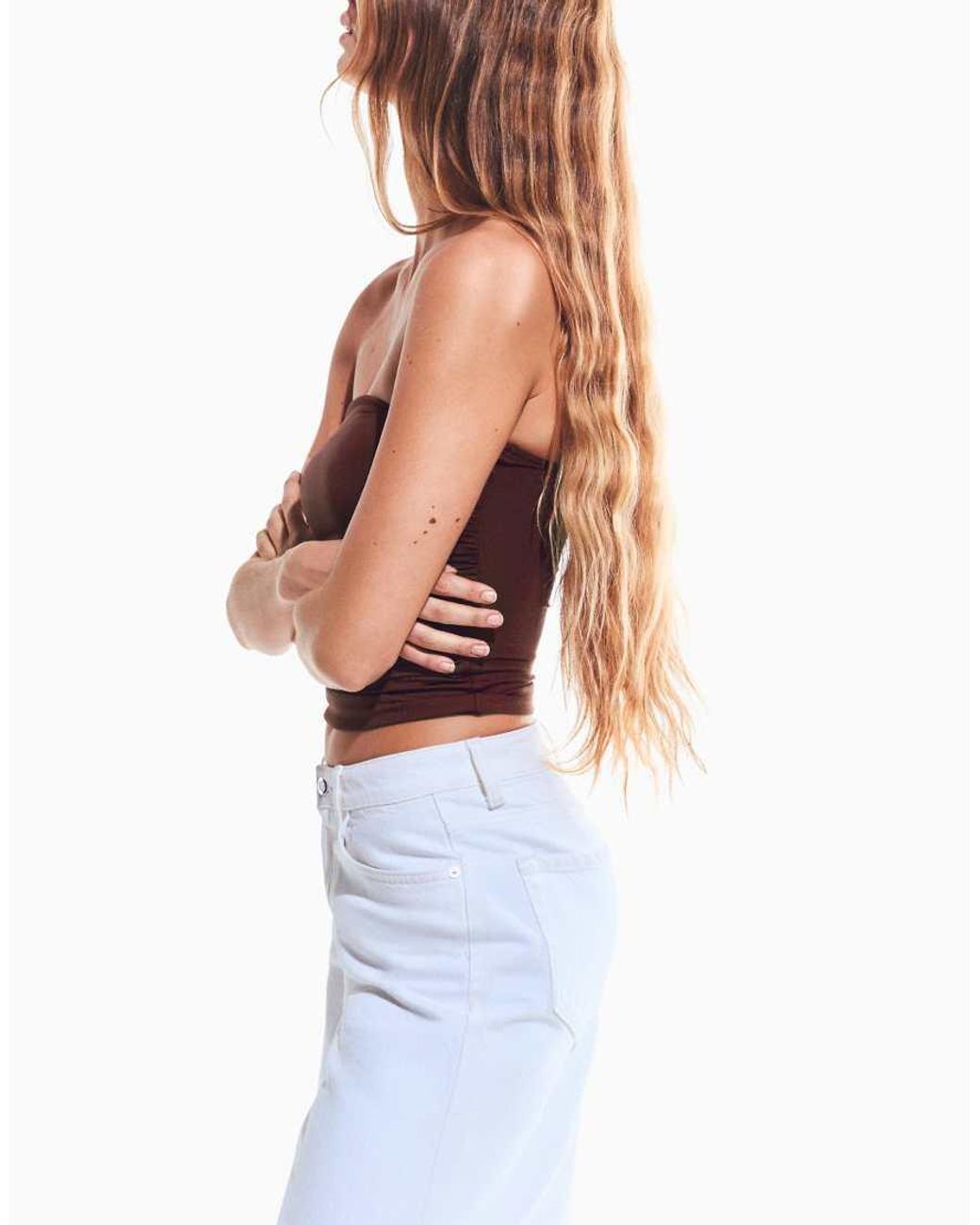 Bershka Red Ruched Bandeau Top