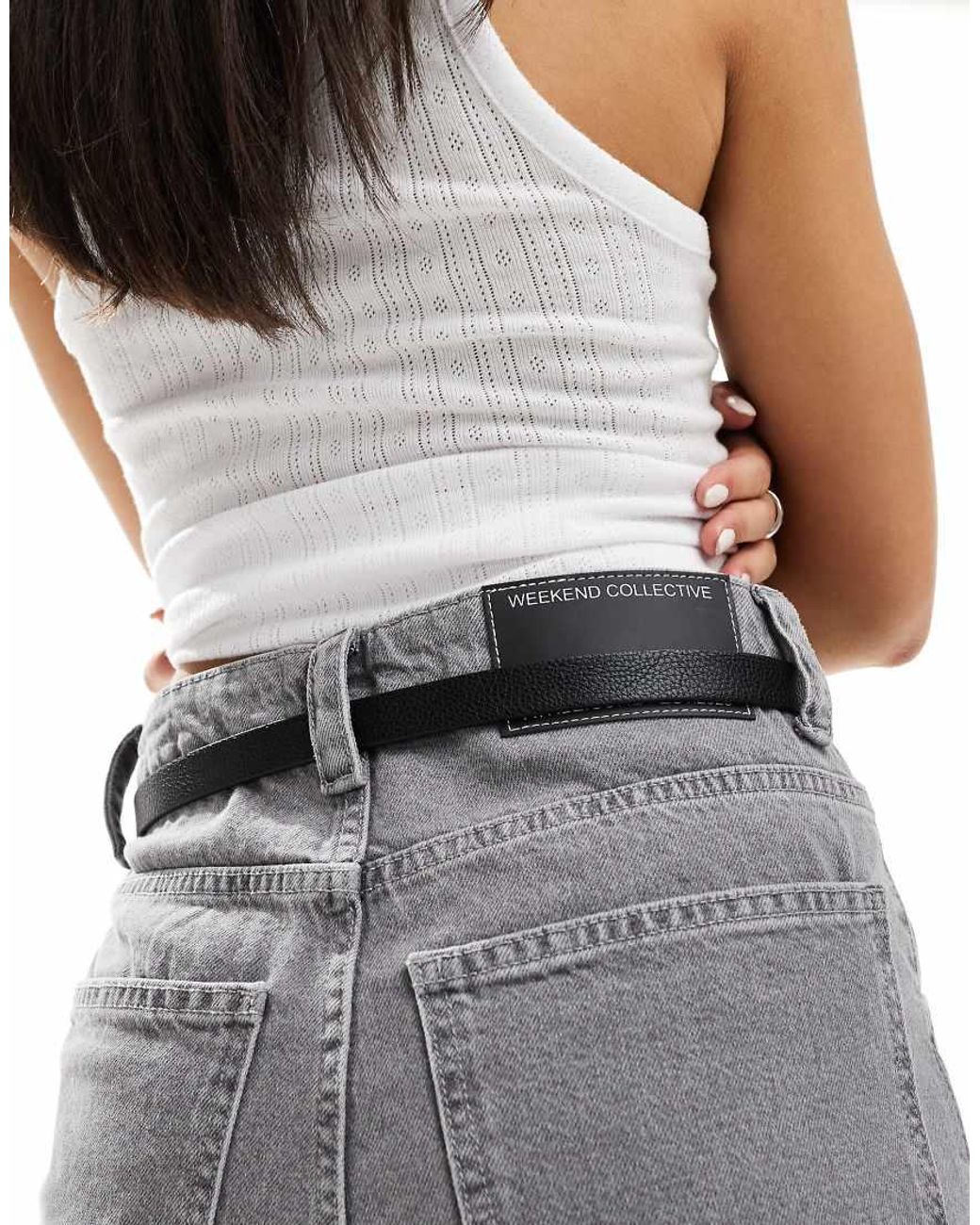 Pieces Gray Leather Look Gold Double Buckle Belt