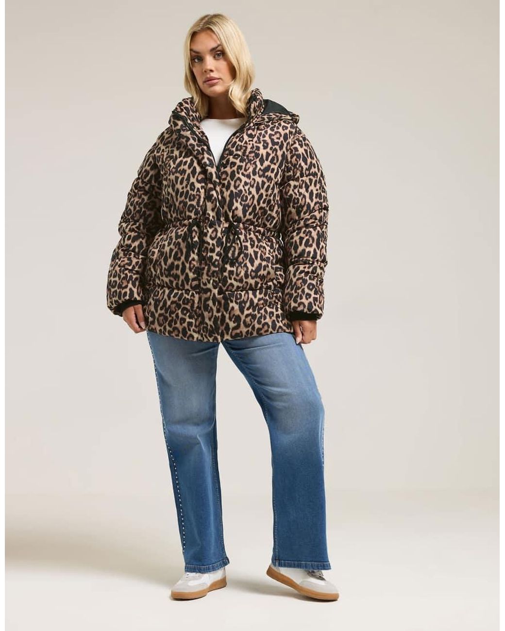 Yours Clothing Brown Leopard Short Padded Coat
