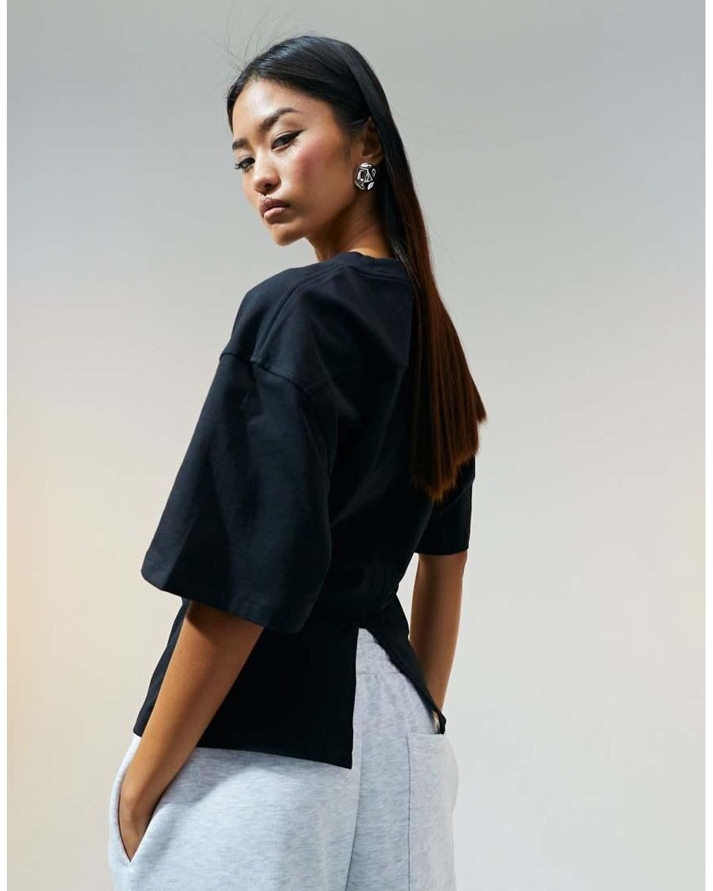 ASOS Black Short Sleeve With Pleated Cinched