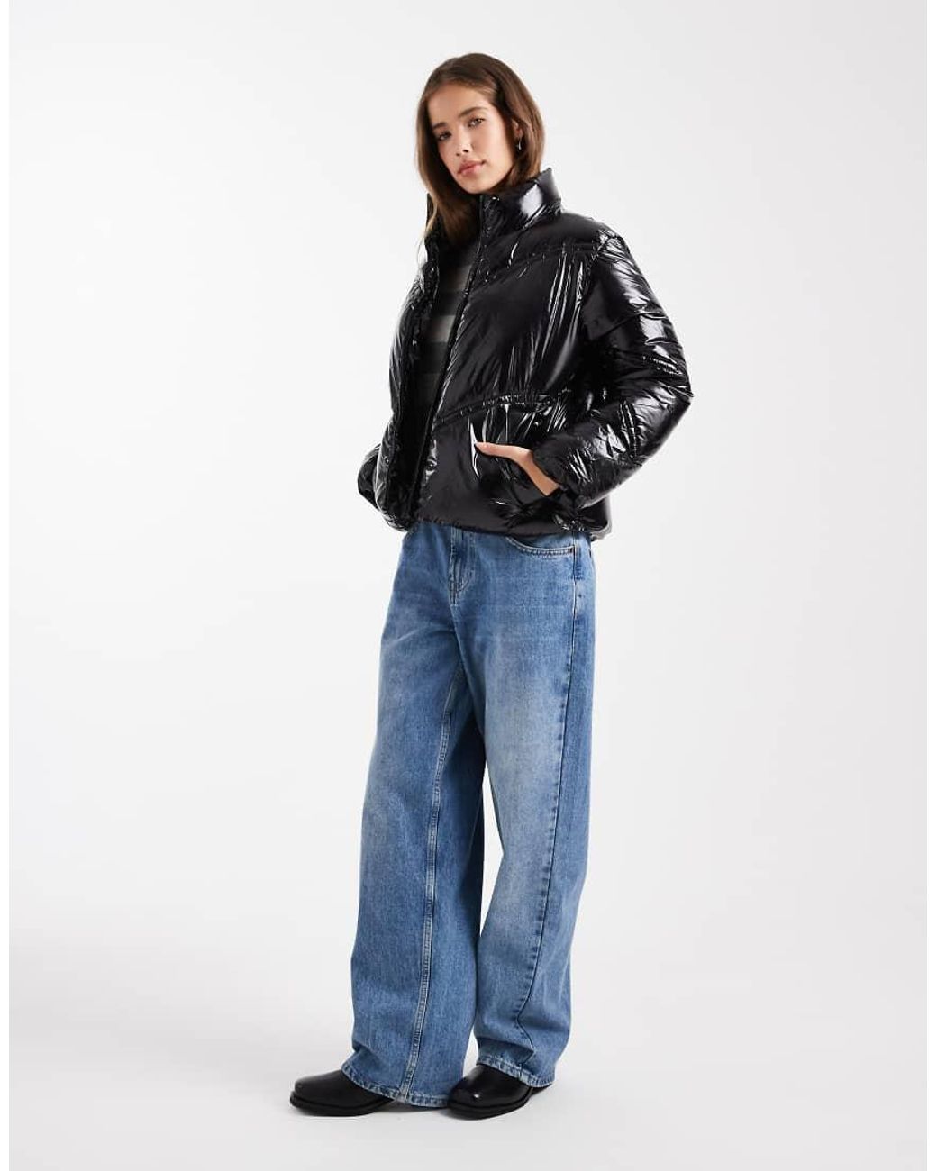 Mango Black Teen High Shine Puffer Coat