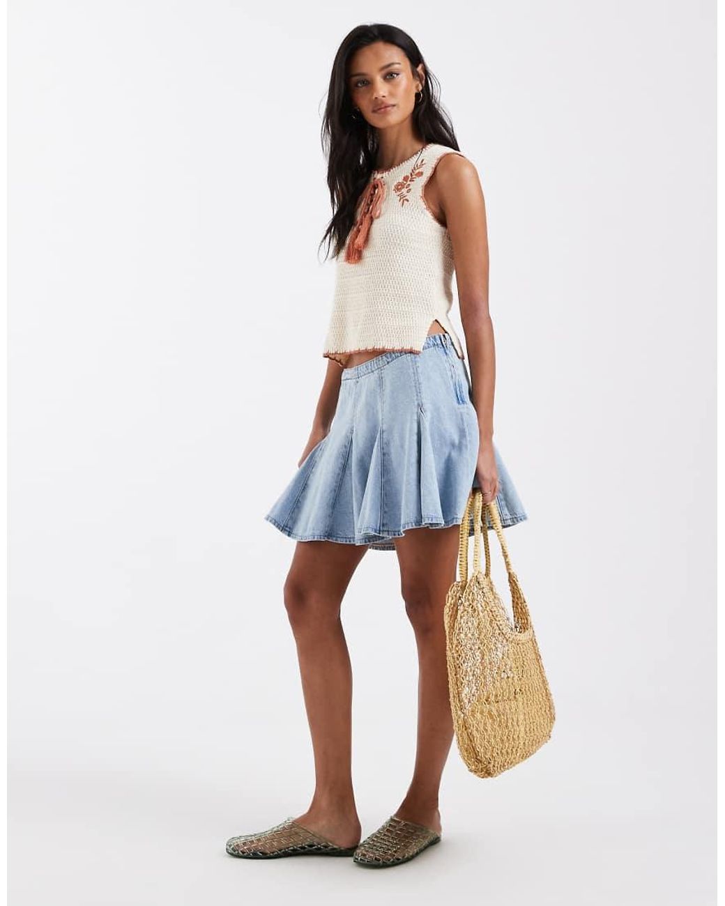 Levi's Blue Godet Pleated Denim Mini Skirt