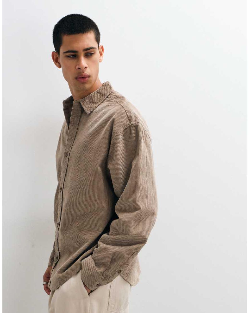 ASOS Natural Cord Oversized Shirt for men