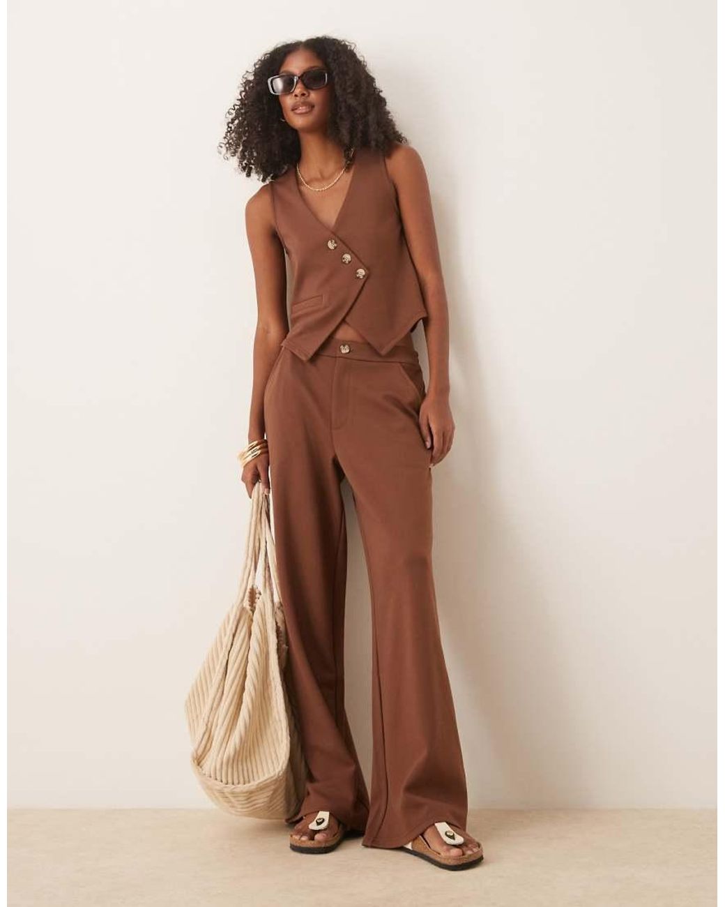 ASOS Brown Jersey Twill Asymmetric Waistcoat Top