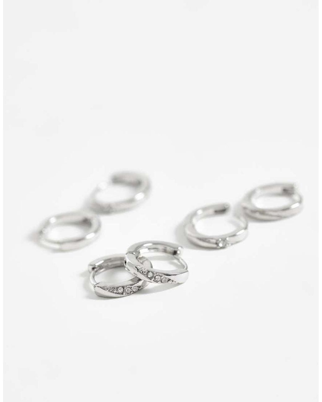 Pieces White 3 Pack Embellished Small Chunky Hoop Earrings