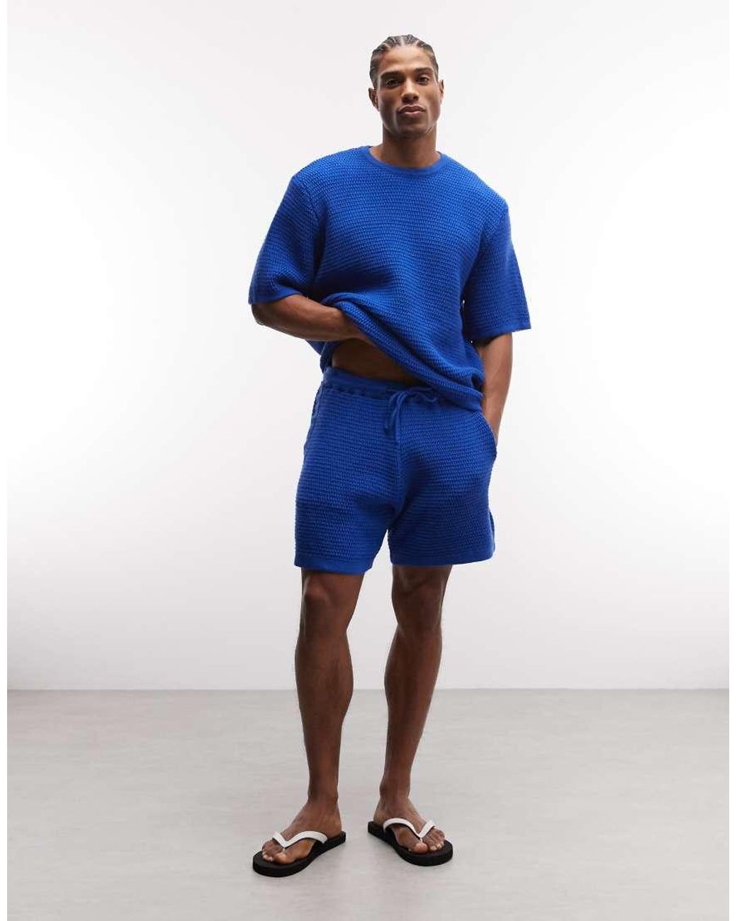 ASOS Blue Knitted Co-ord Textured Shorts for men