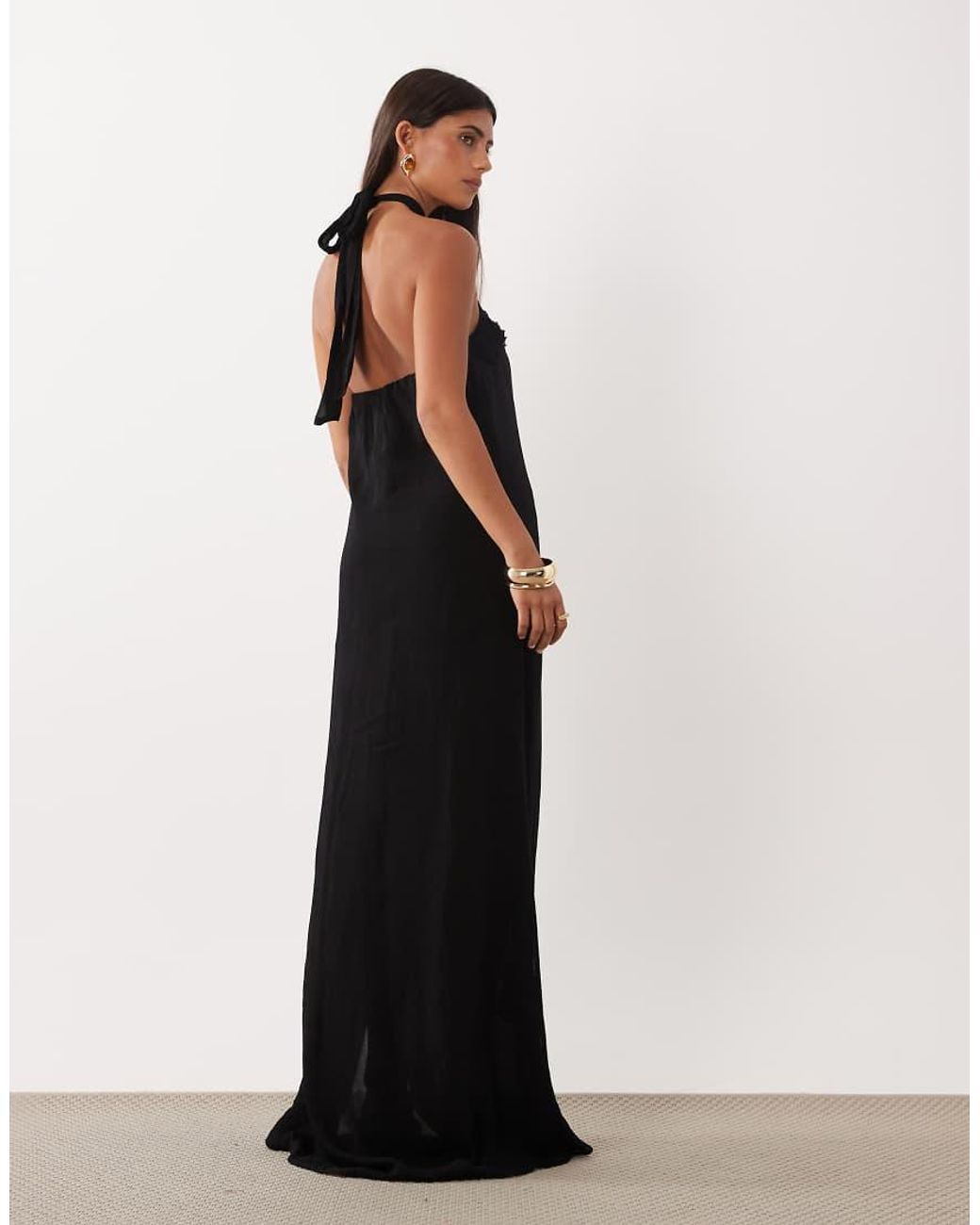 Mango Brown Rose Detail Halterneck Maxi Dress