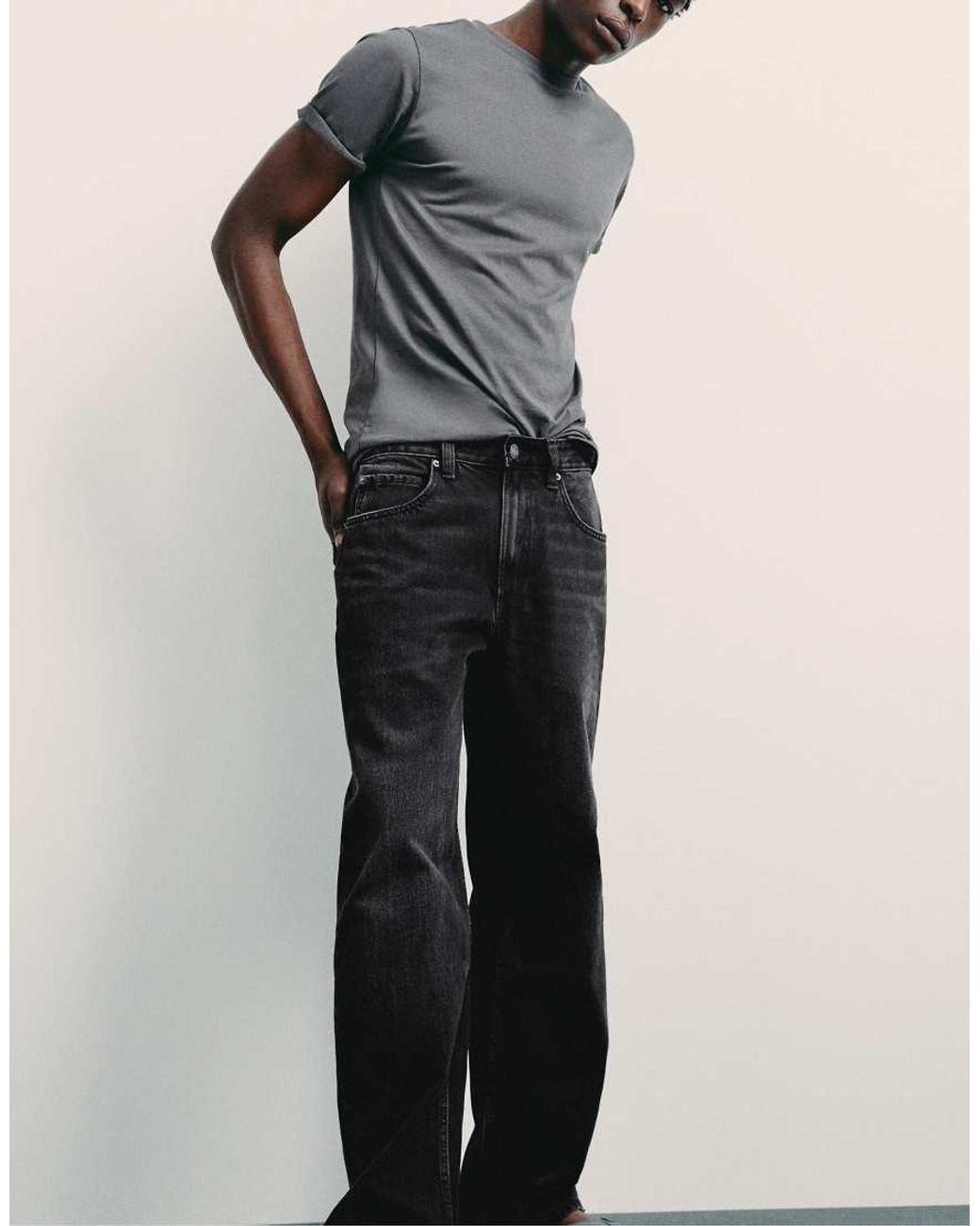 Pull&Bear Black Baggy Jeans for men