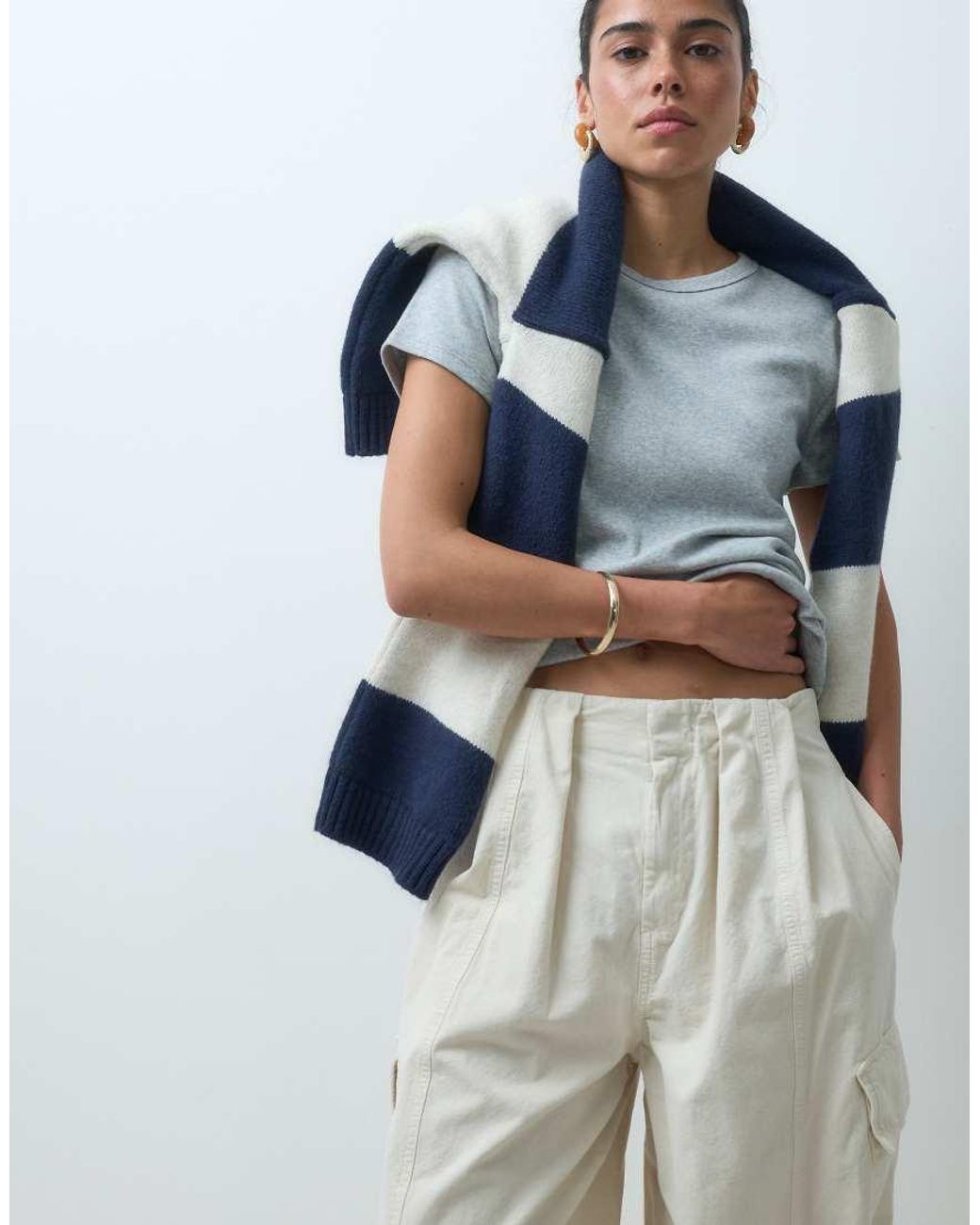 ASOS Natural Pleated Waistband Detail Trouser