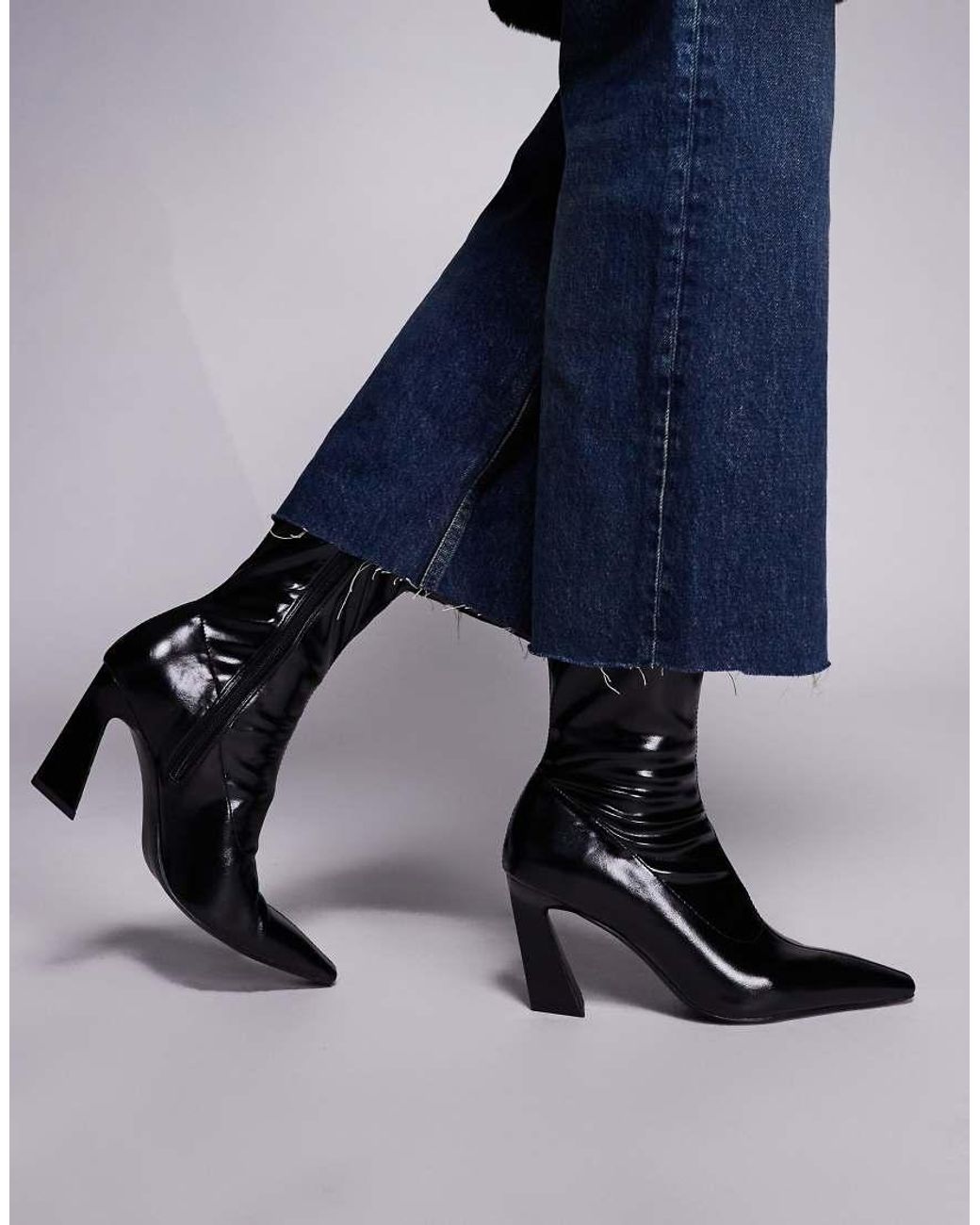 ASOS Blue Ember Chisel Toe Sock Ankle Boots