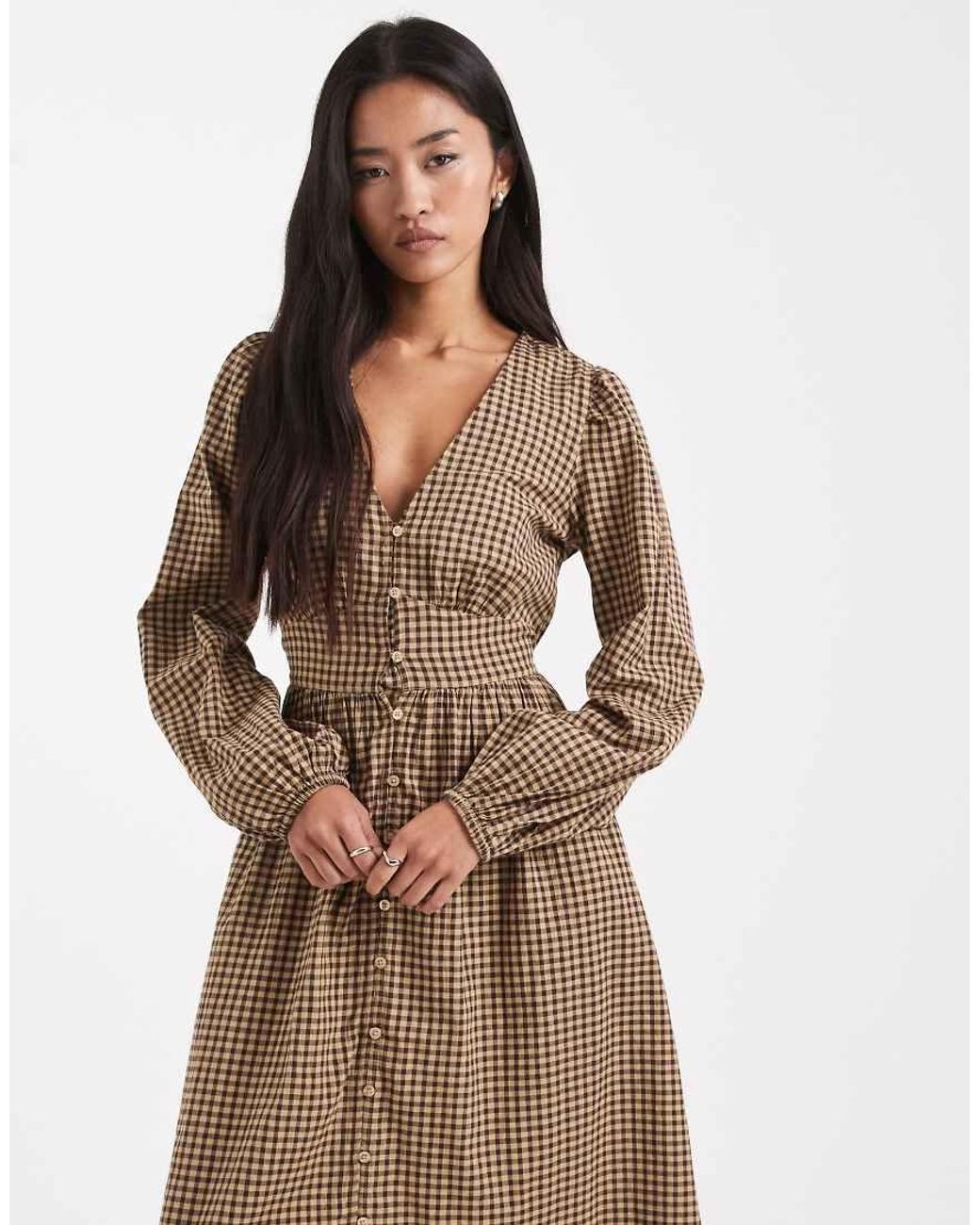 New Look Natural Check Tea Midi Dress