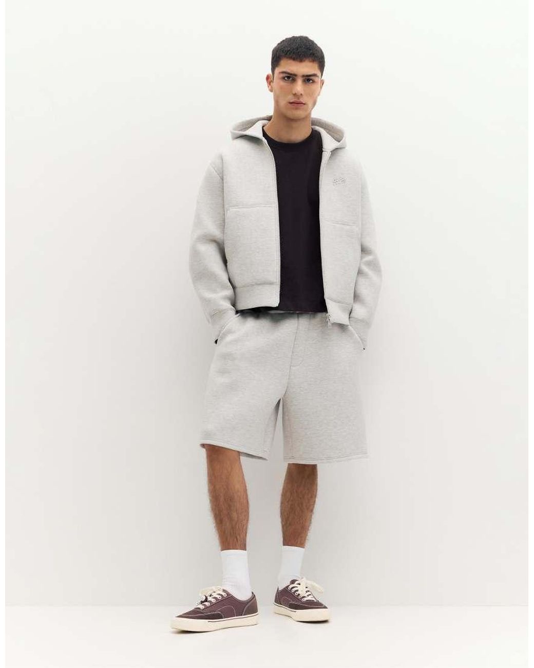 Pull&Bear Gray Stwd Zip-up Hoodie for men