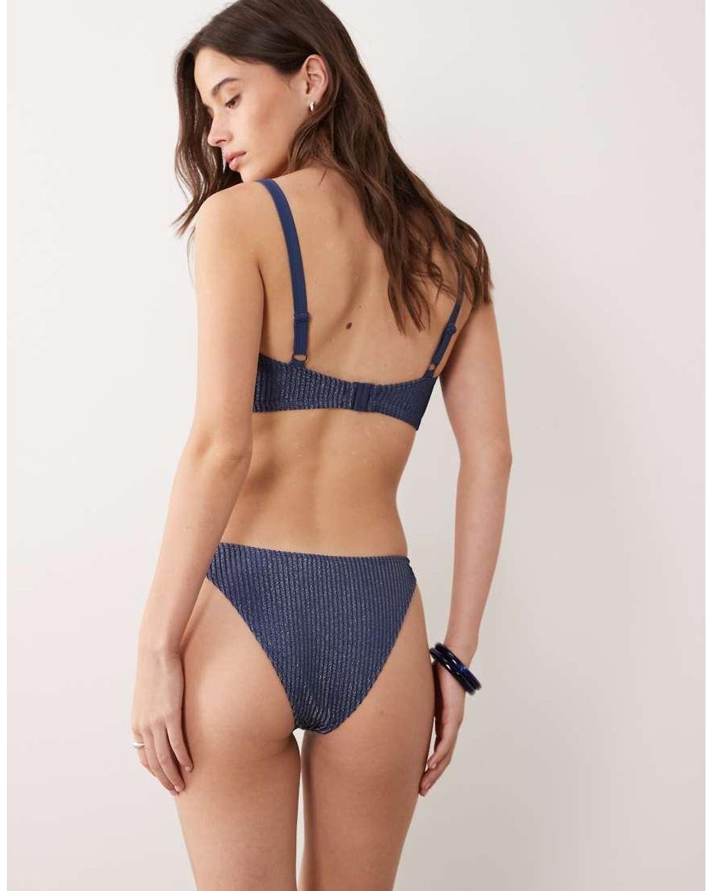 ASOS Blue Riddy Glitter Rib Ibiza High Leg Cheeky Brazilian Bikini Bottom