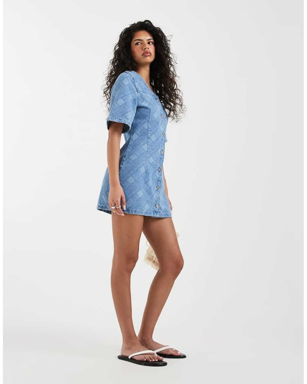 ASOS Blue Denim V-neck Short Sleeve Dress