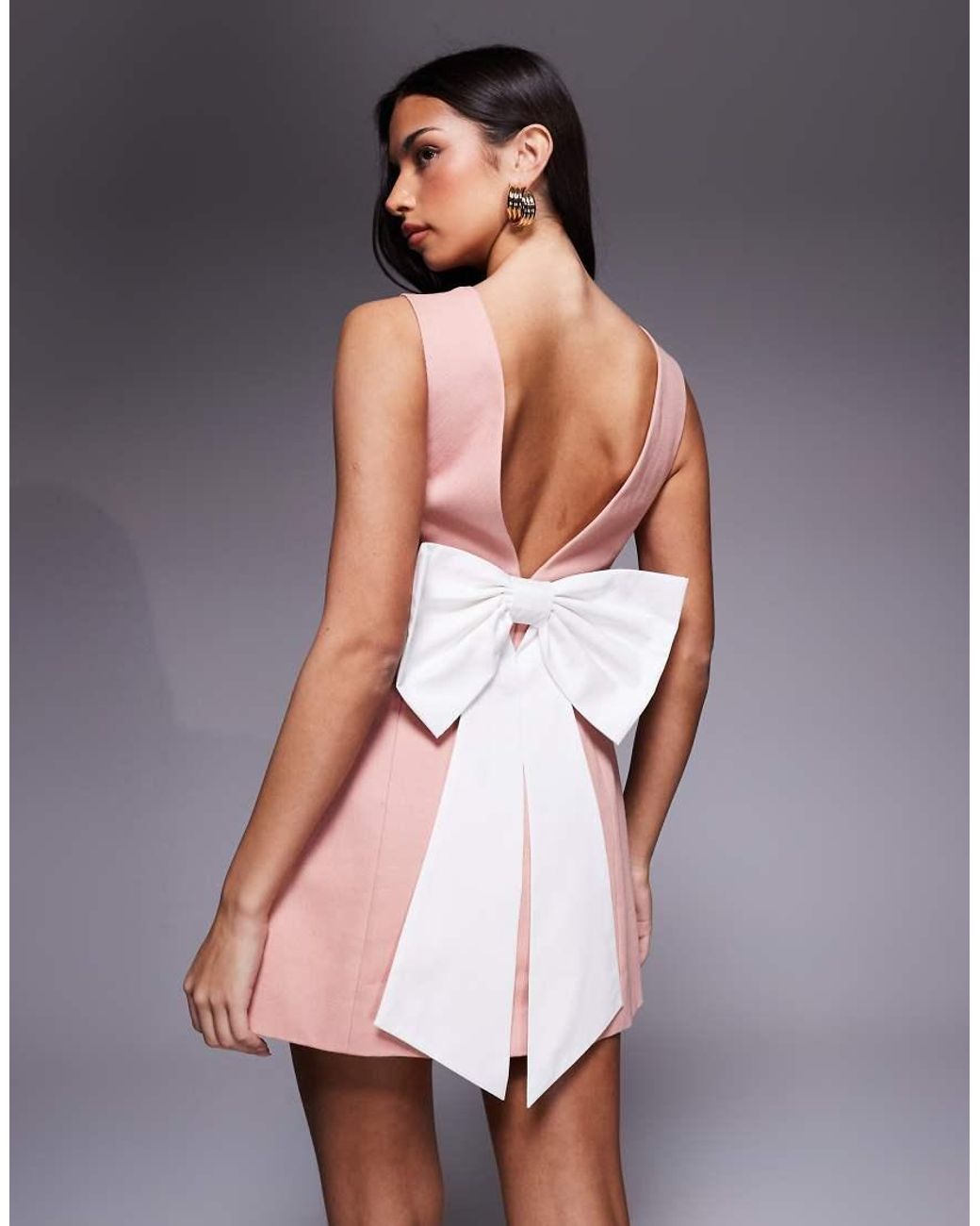 ASOS Pink Button Down Mini Dress With Bow Back
