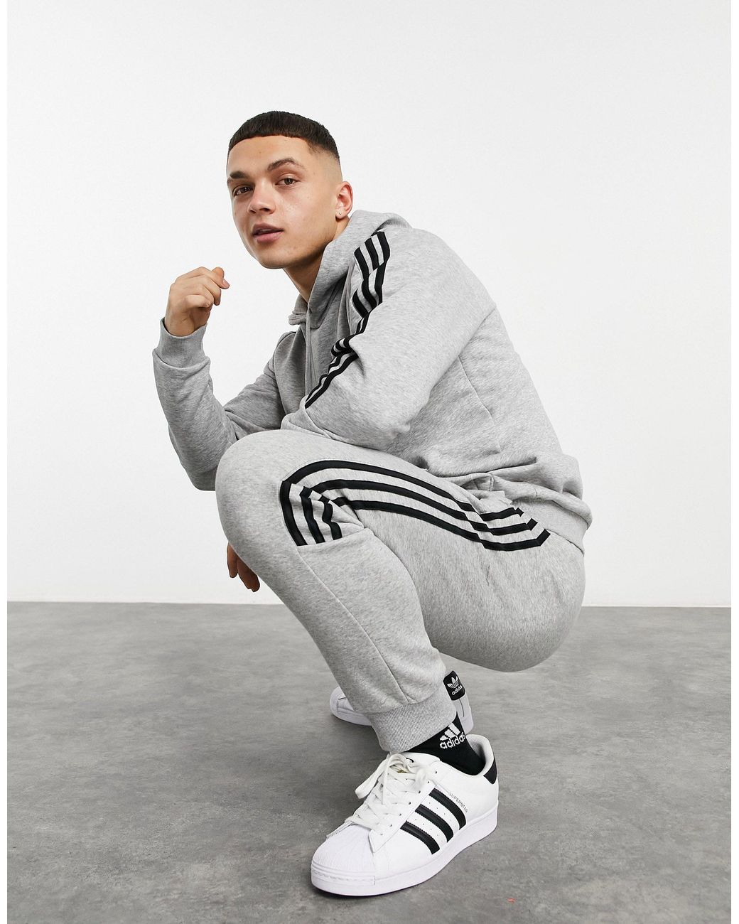 adidas 3 stripe grey hoodie