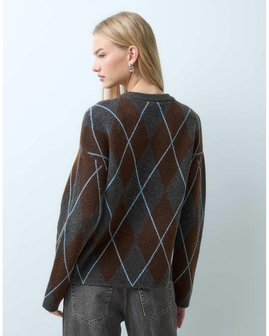 Vila Gray Argyle Knitted Jumper Co-ord
