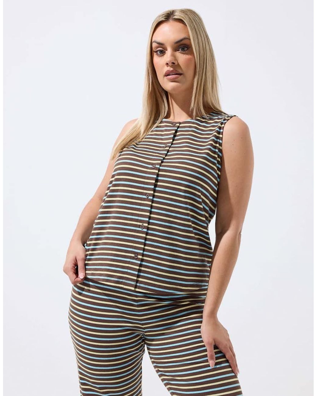 Yours Clothing White Stripe Button Waistcoat