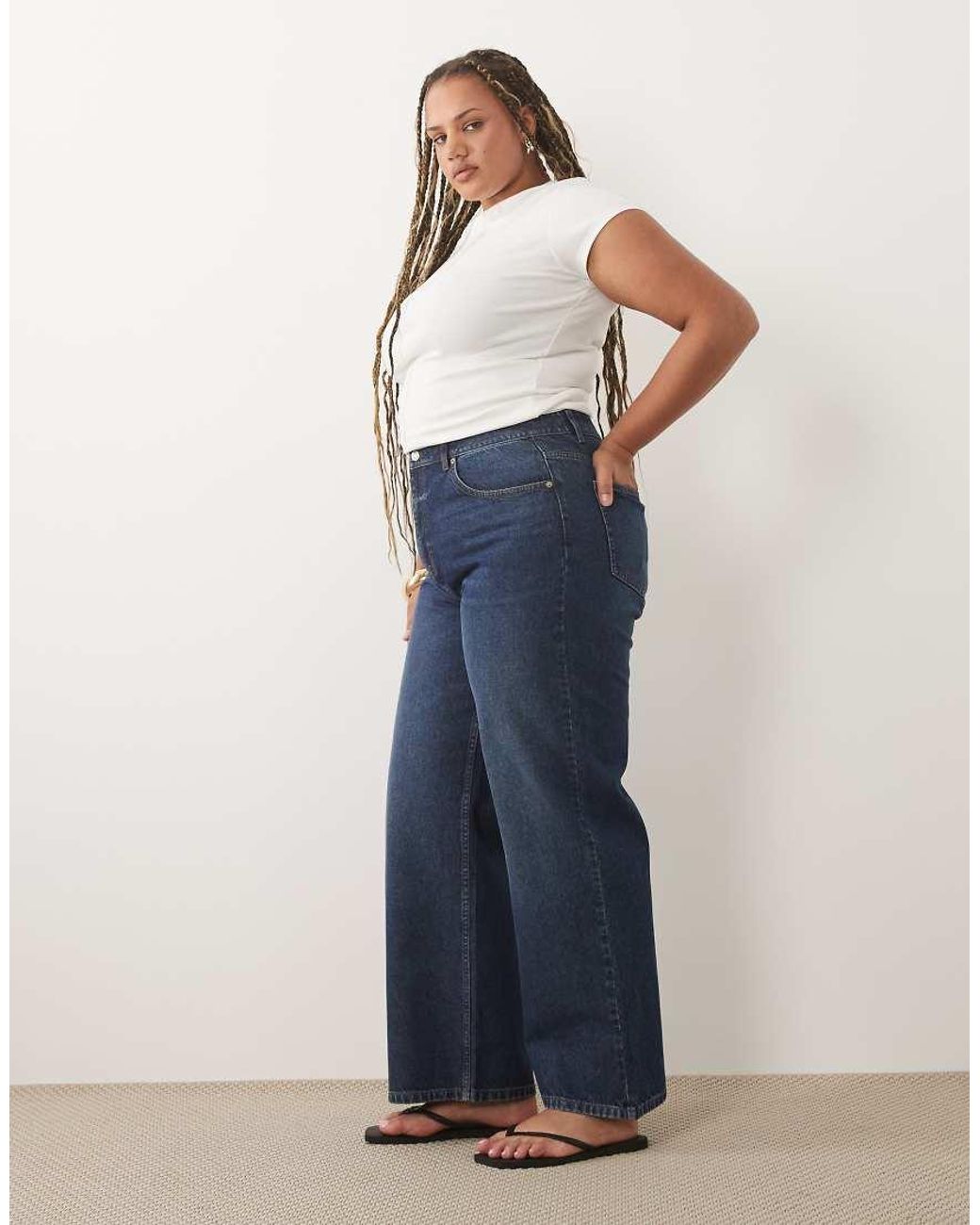 ASOS Blue Asos Design Curve Straight Wide Leg Jeans