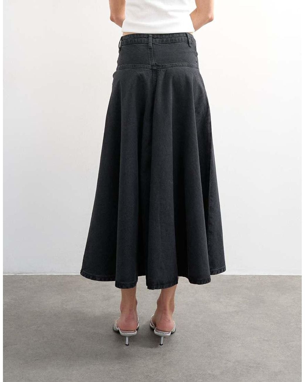 TOPSHOP White Denim Yoke Front Maxi Skirt