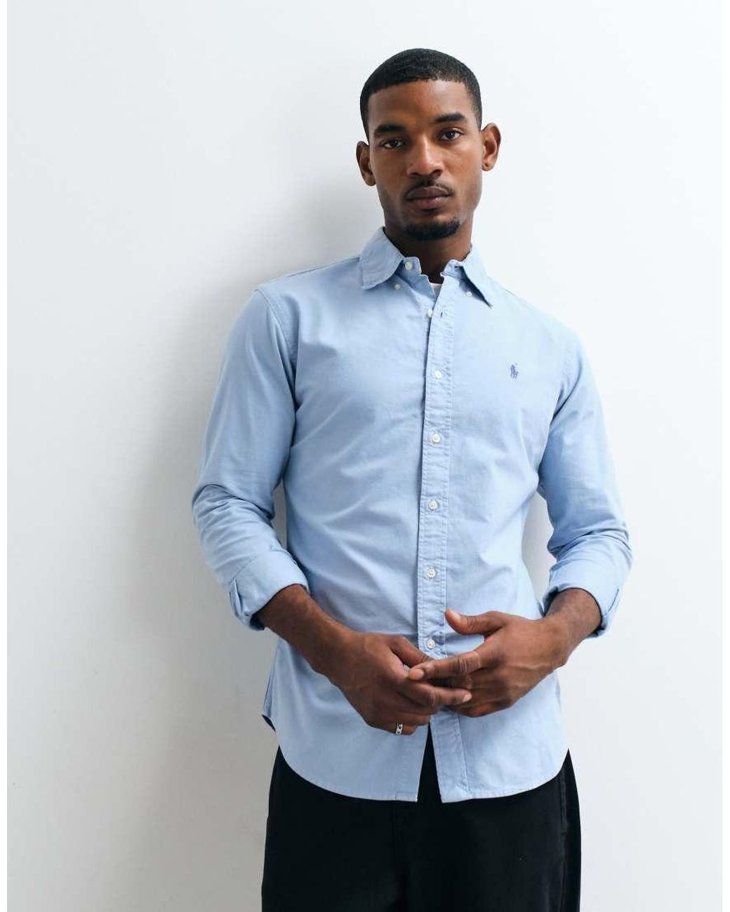 Polo Ralph Lauren Blue Icon Logo Slim Fit Garment Dyed Oxford Shirt for men