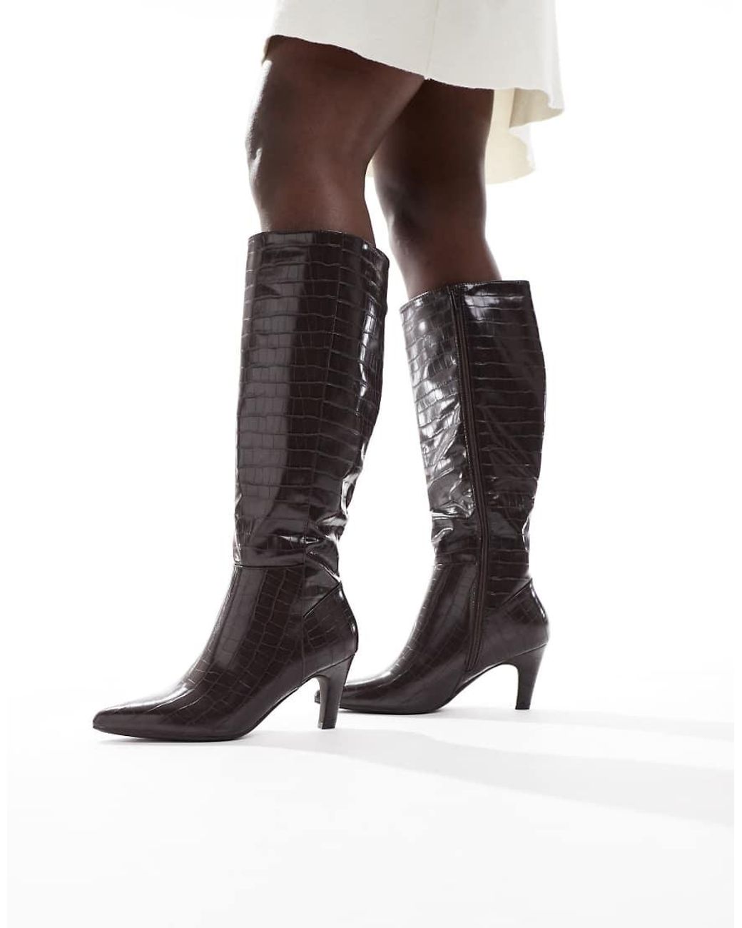 SEQWL Wide Fit Brown Starburst Knee Boots