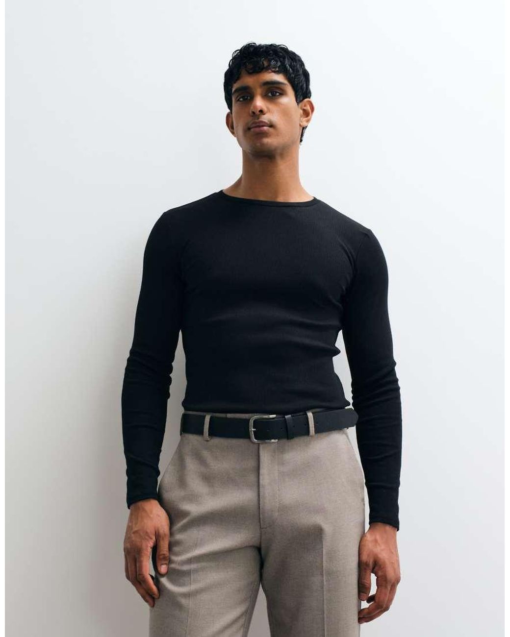 ASOS Black Essentials Muscle Fit Long Sleeve T-shirt for men