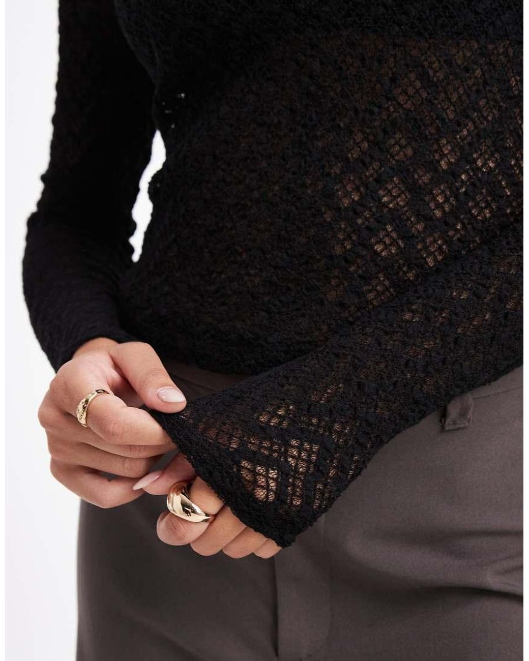 ONLY Black Lace Long Sleeve Scoop Back Top