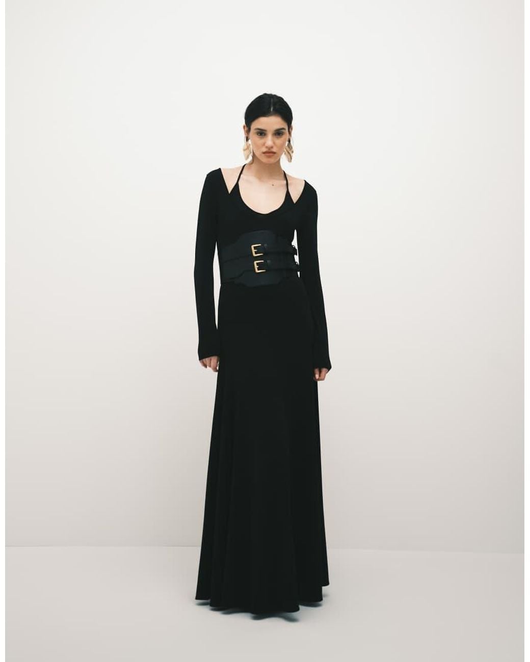 Mango White Capsule Double Layer Long Sleeve Maxi Dress