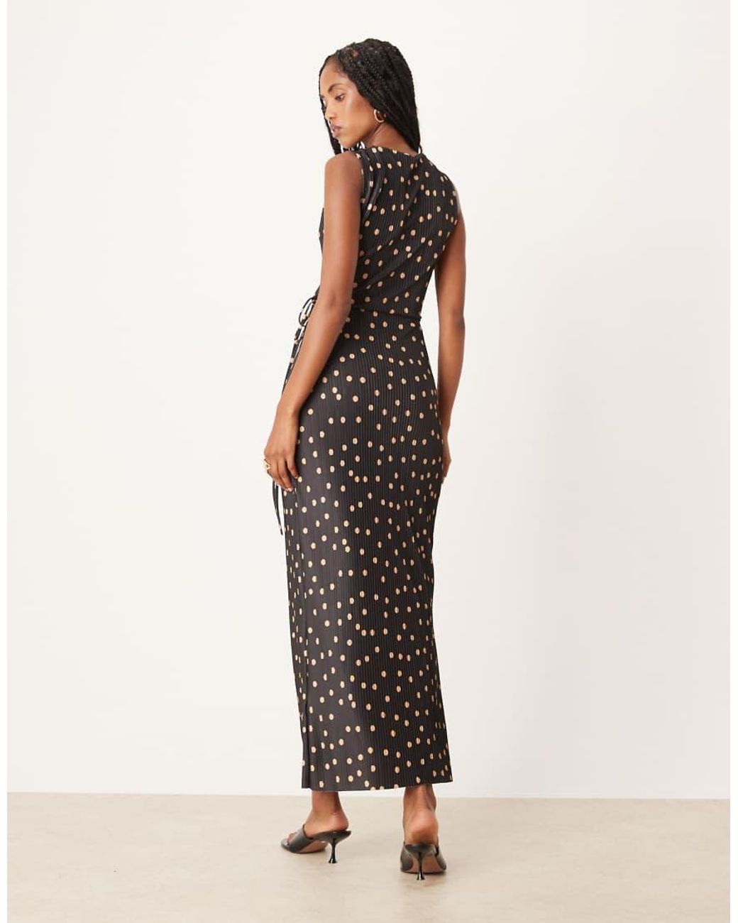 ASOS Natural Plisse Sleeveless Wrap Tie Front Maxi Dress
