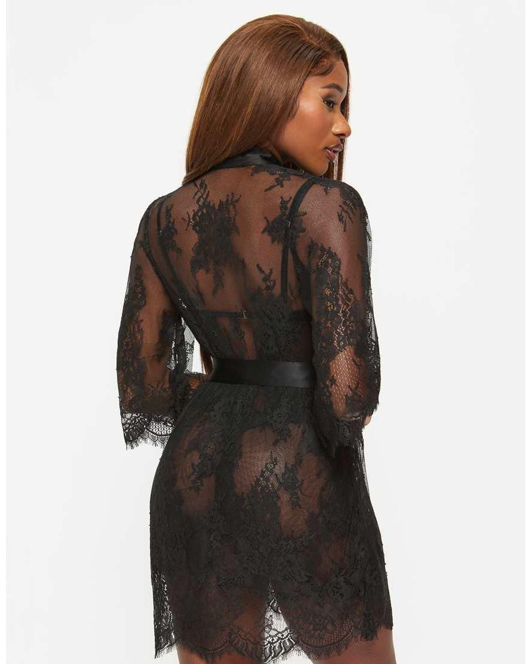 Ann Summers Black Availing All Over Lace Robe
