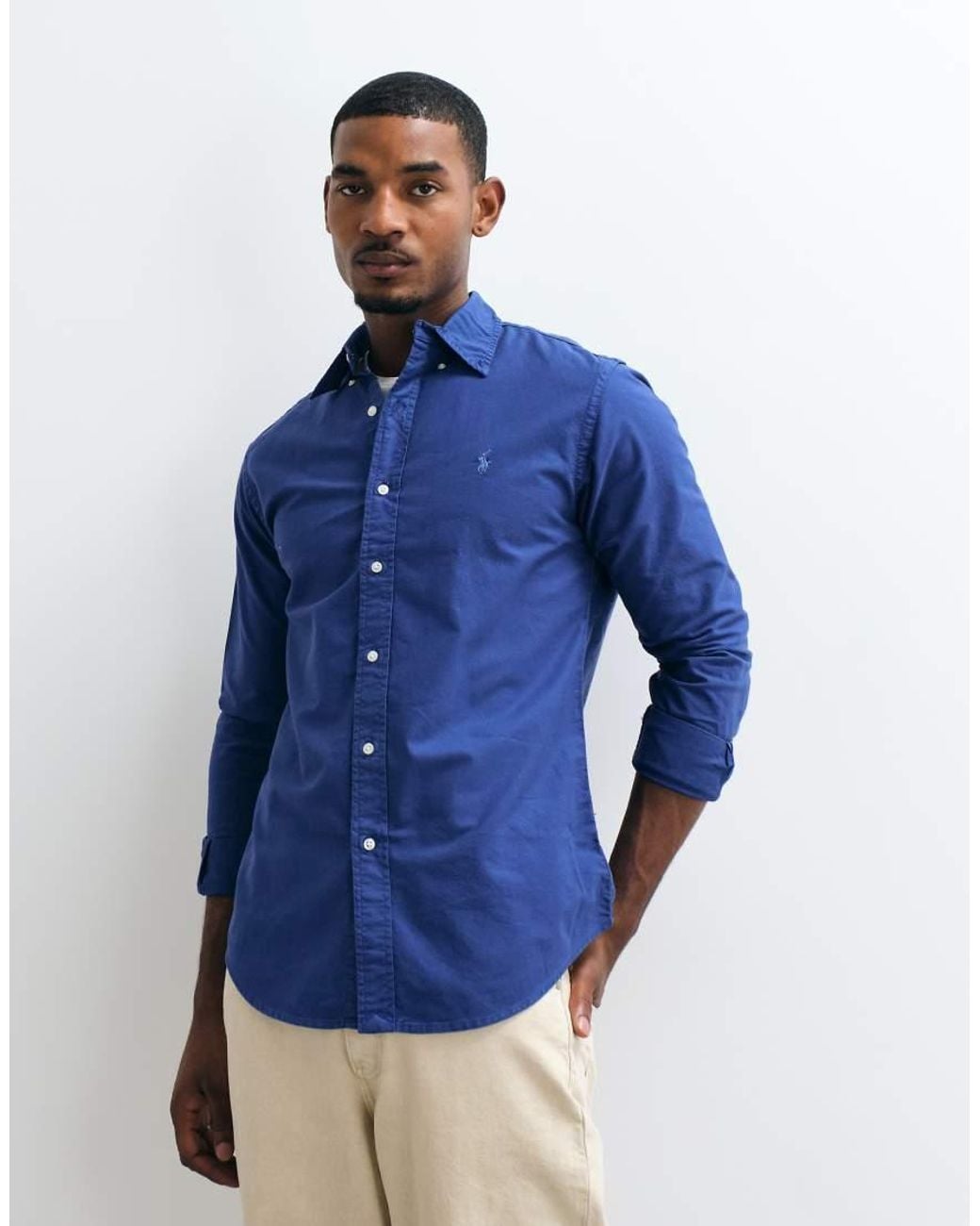 Polo Ralph Lauren Blue Icon Logo Slim Fit Garment Dyed Oxford Shirt for men