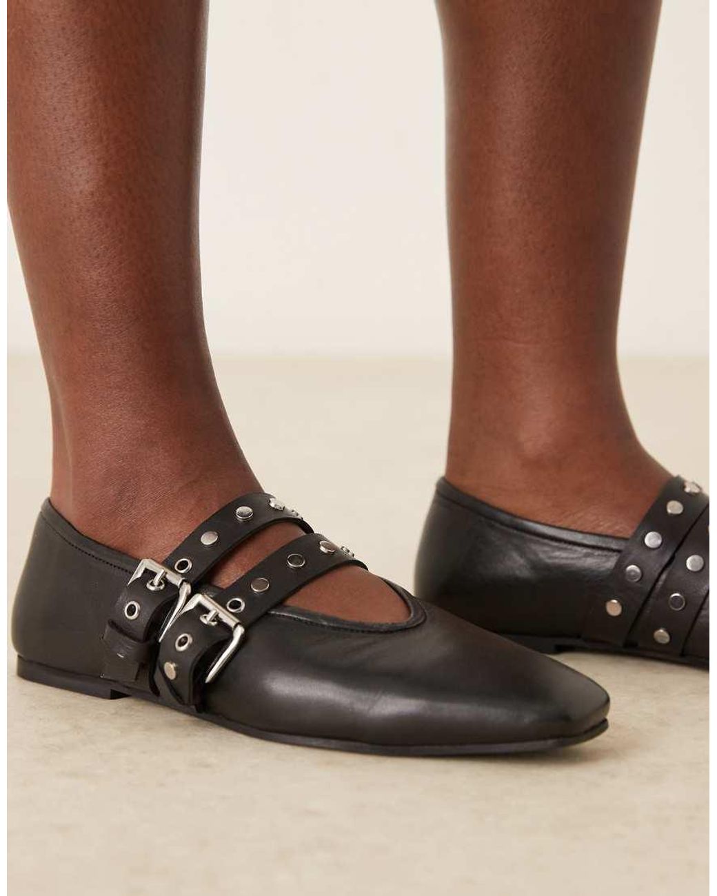 ASOS Black Lava Premium Chisel Toe Mary Jane Ballets