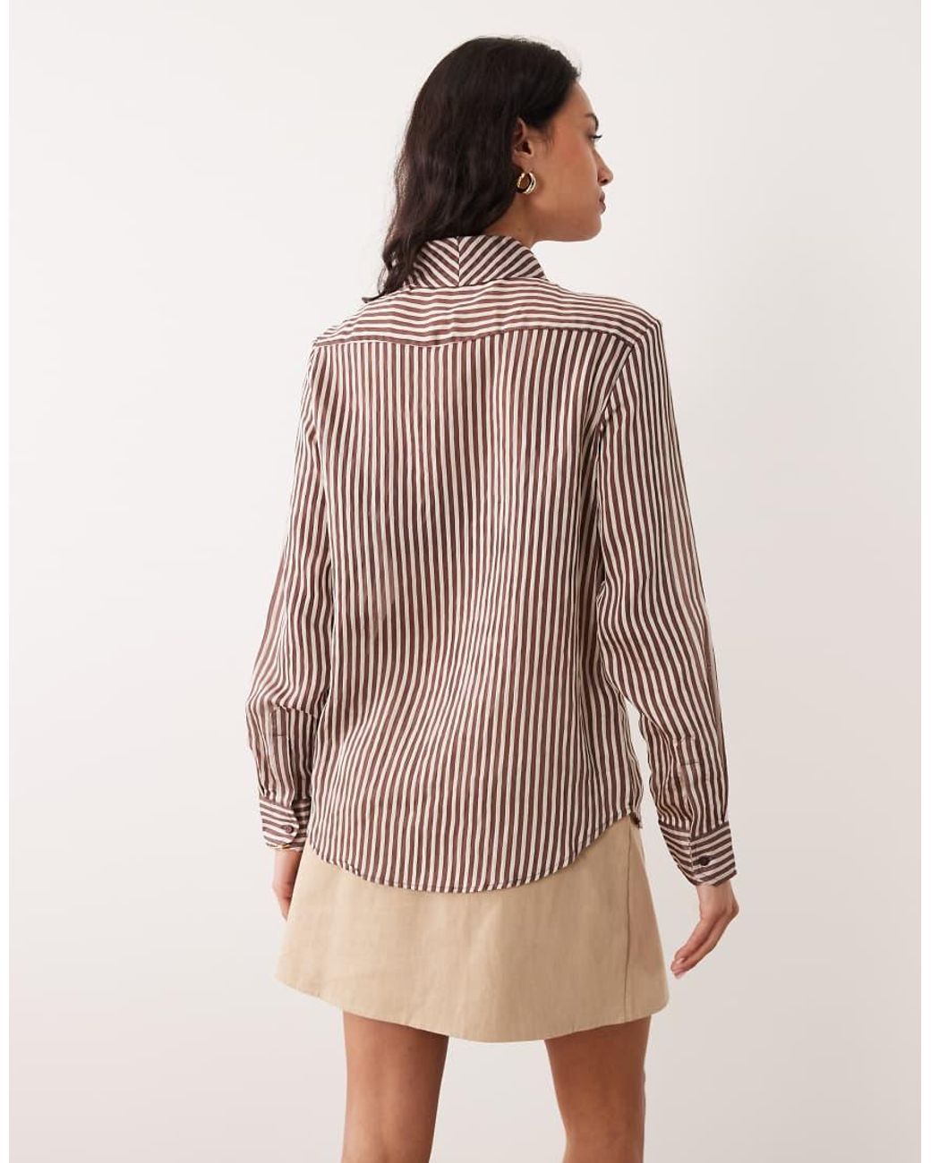 Mango Brown High Neck Shirt With Tie Detail