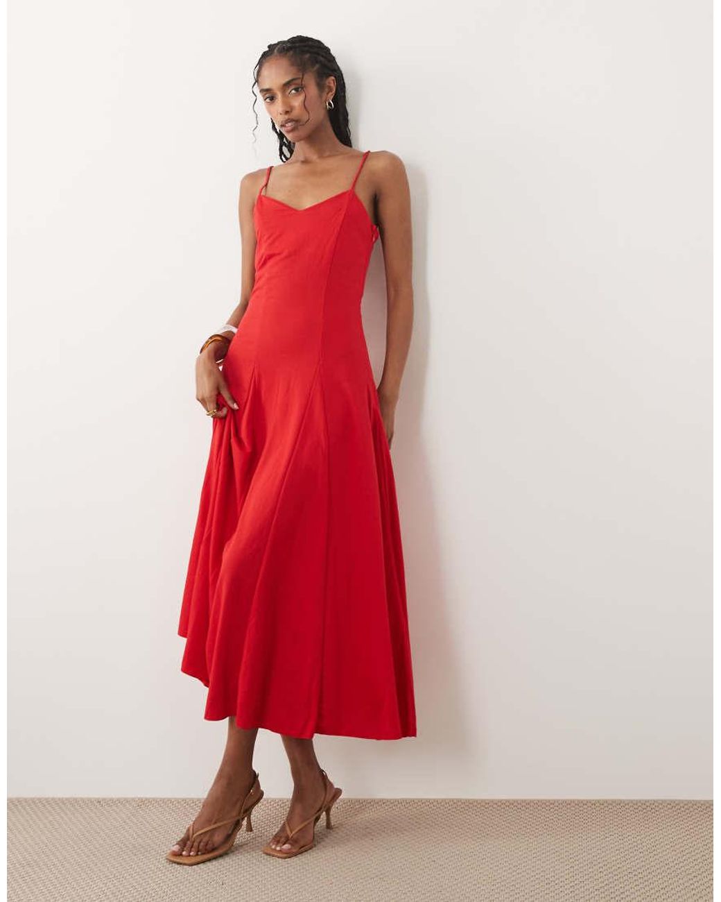 Mango Red Strappy Cami Maxi Dress