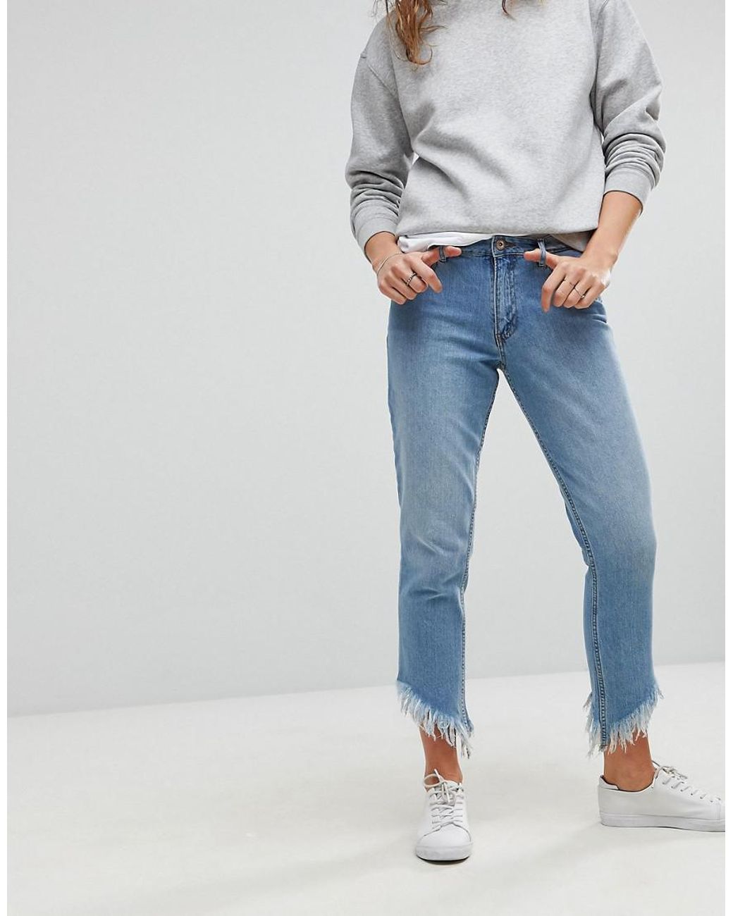 Jean droit effiloch ONLY en coloris Bleu Lyst