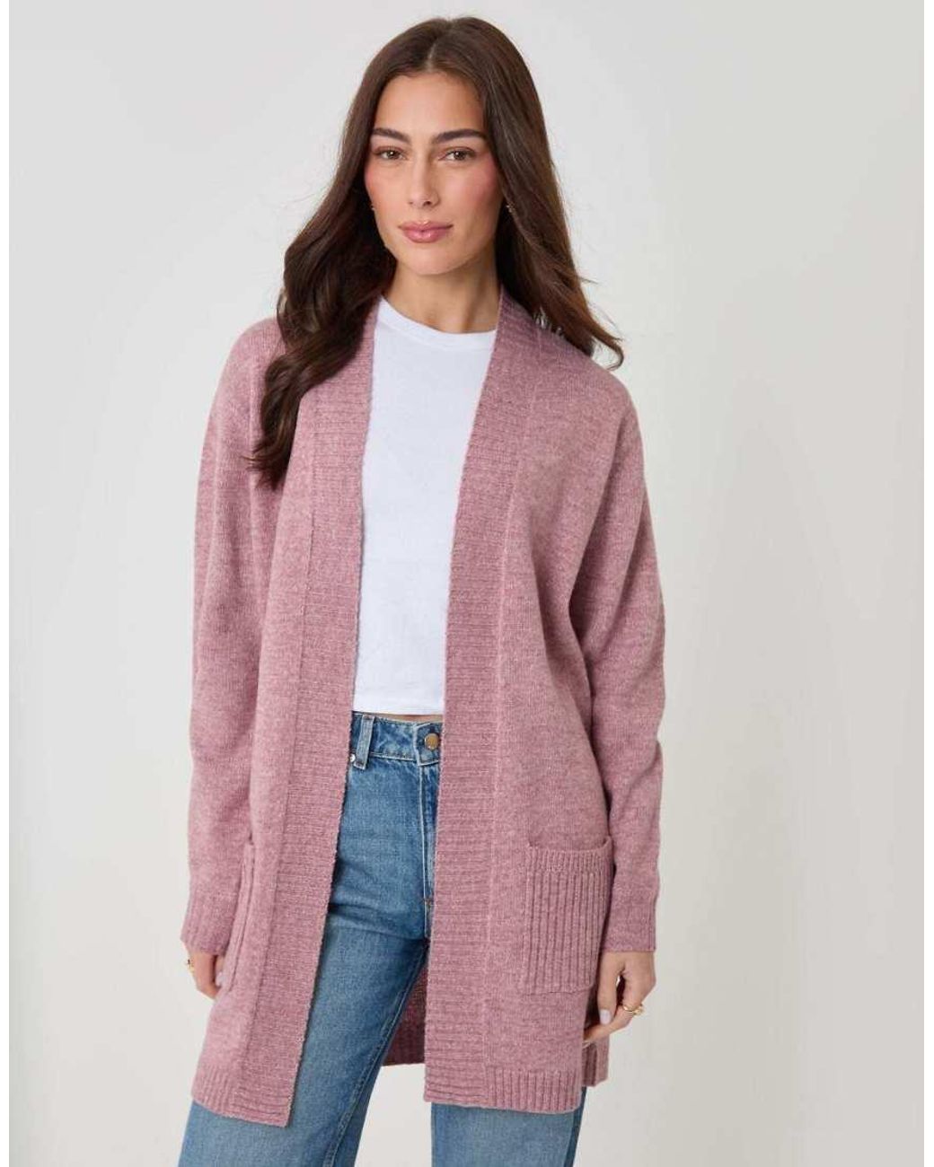 Threadbare Pink Longline Knitted Open Cardigan