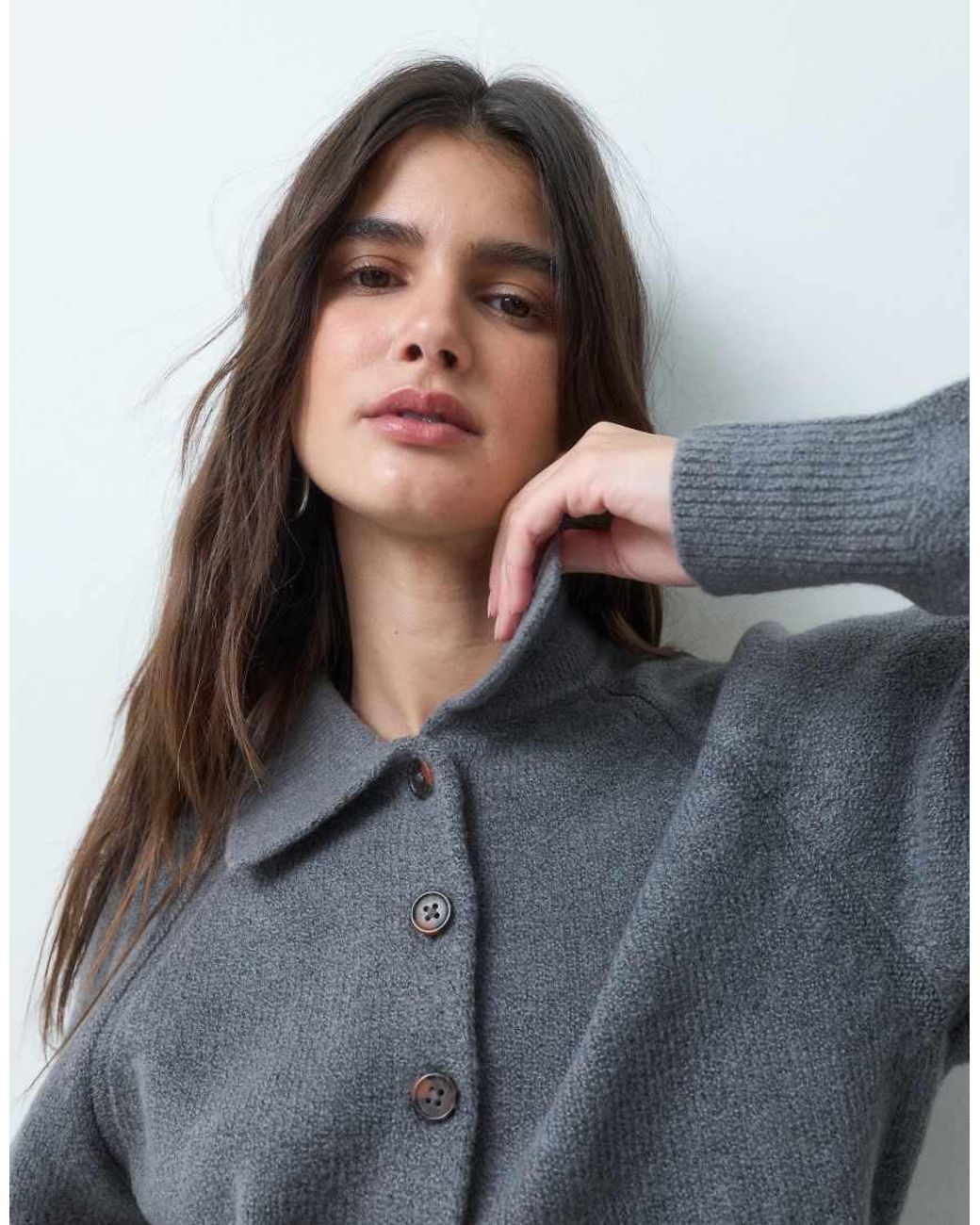 ASOS Gray Knitted Fitted Shirt