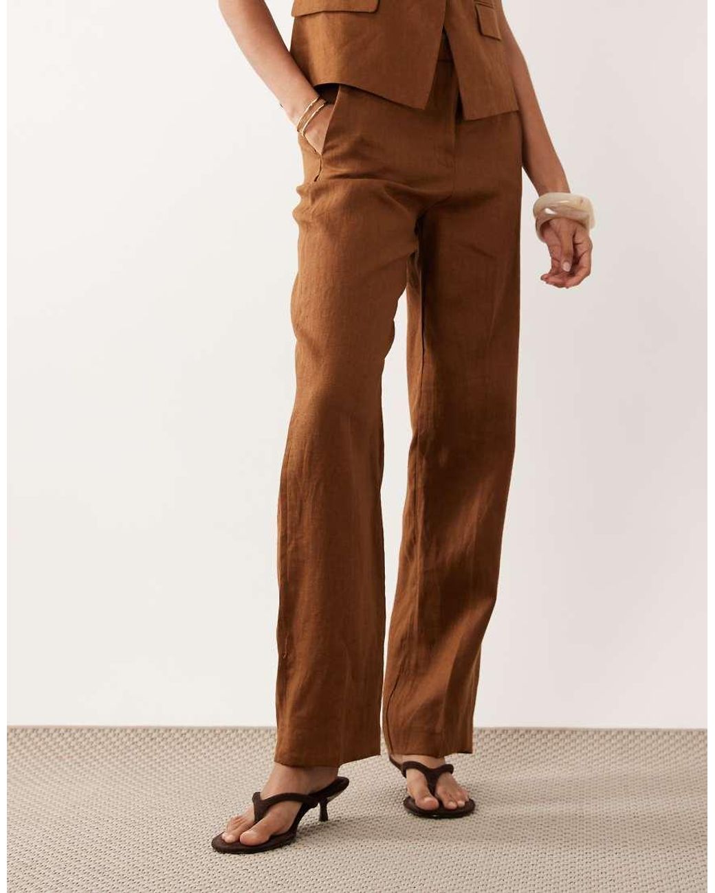 Mango Brown Boreli 100% Linen Straight Leg Trouser Co-ord