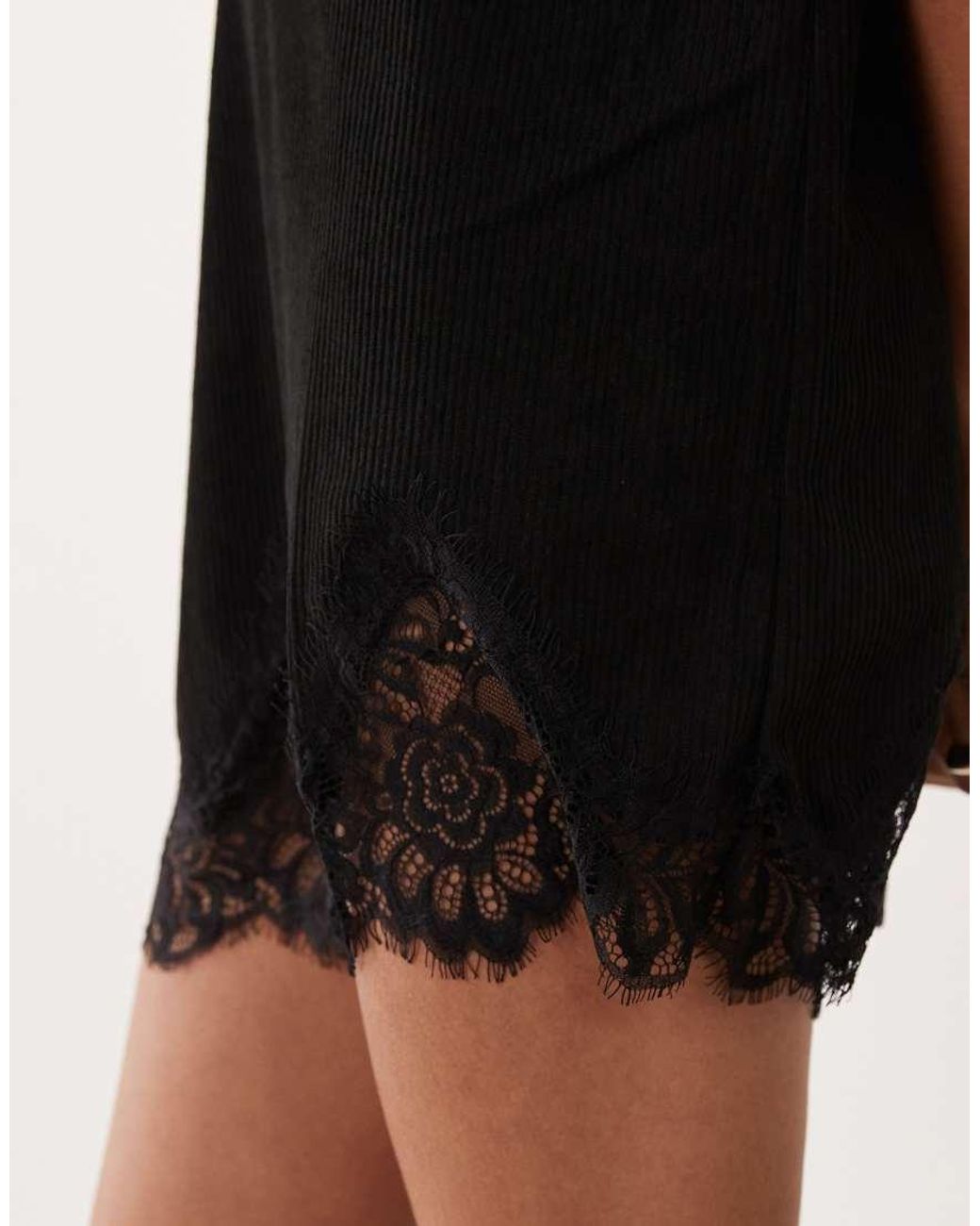 ASOS Black Cord V-neck Lace Trim Mini Shift Dress