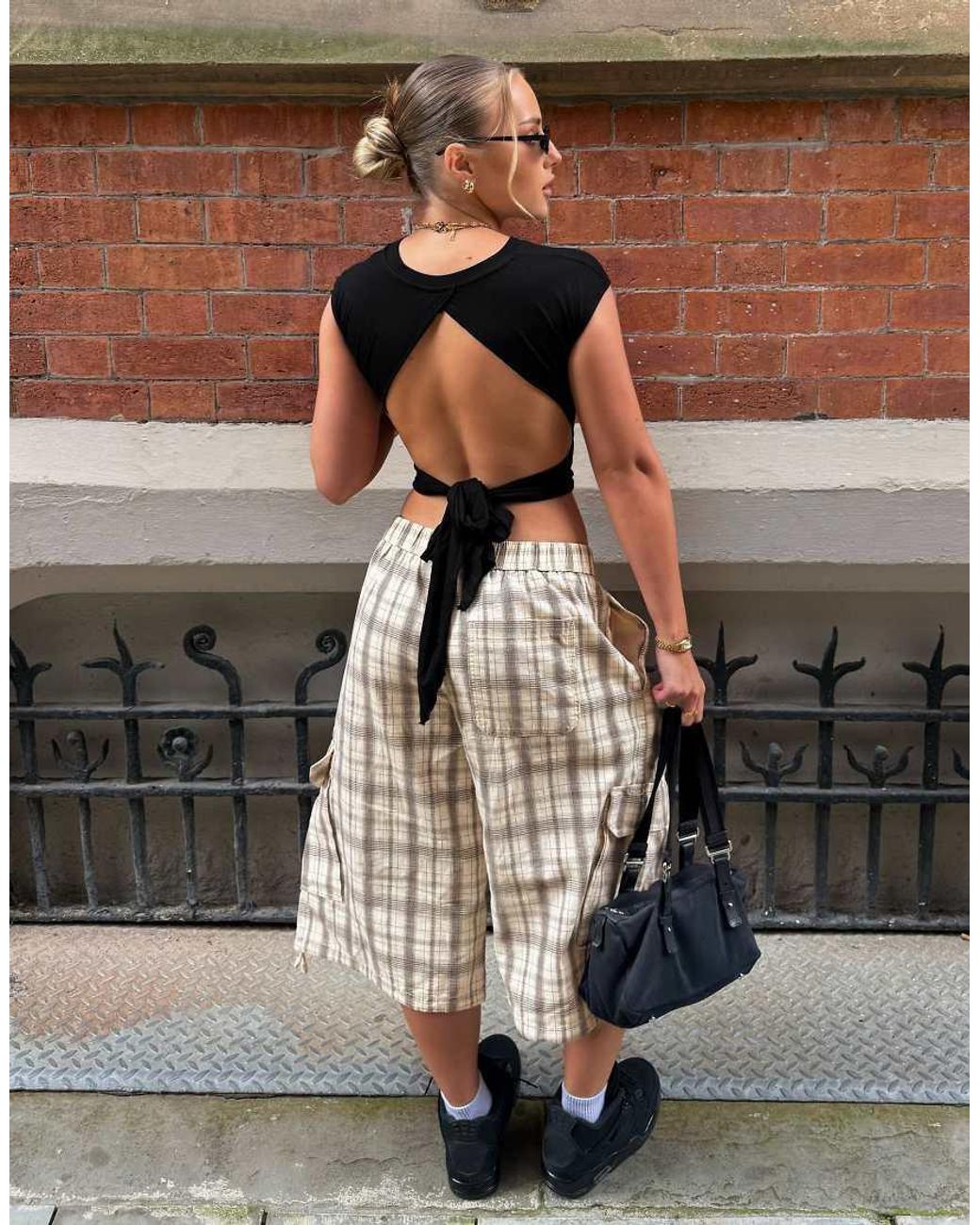Bershka Black Round Neck Top With Back Knot