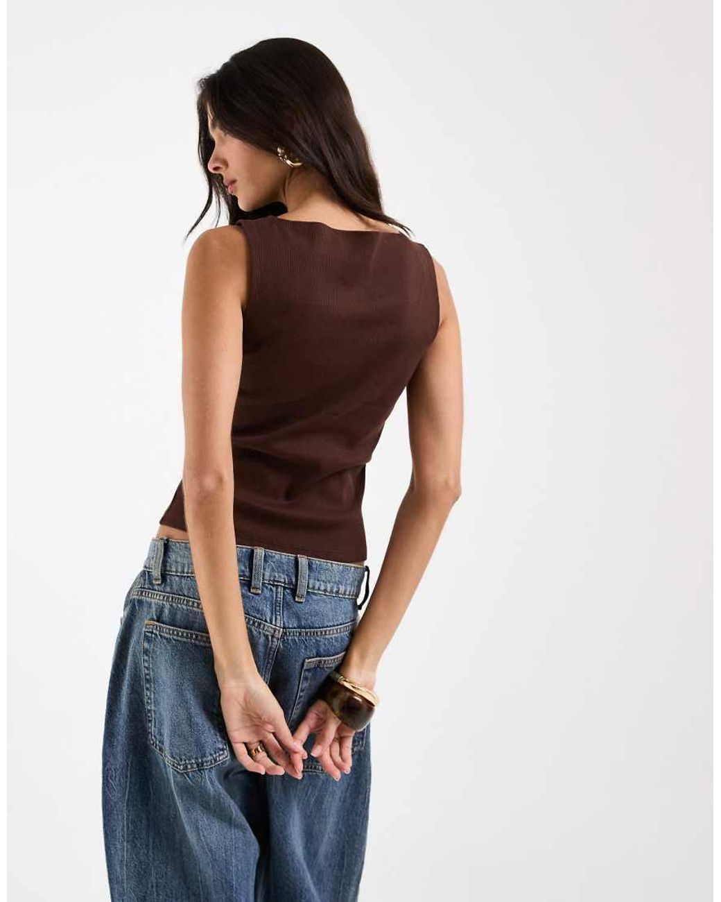 ASOS Blue Button Down Boat Neck Top