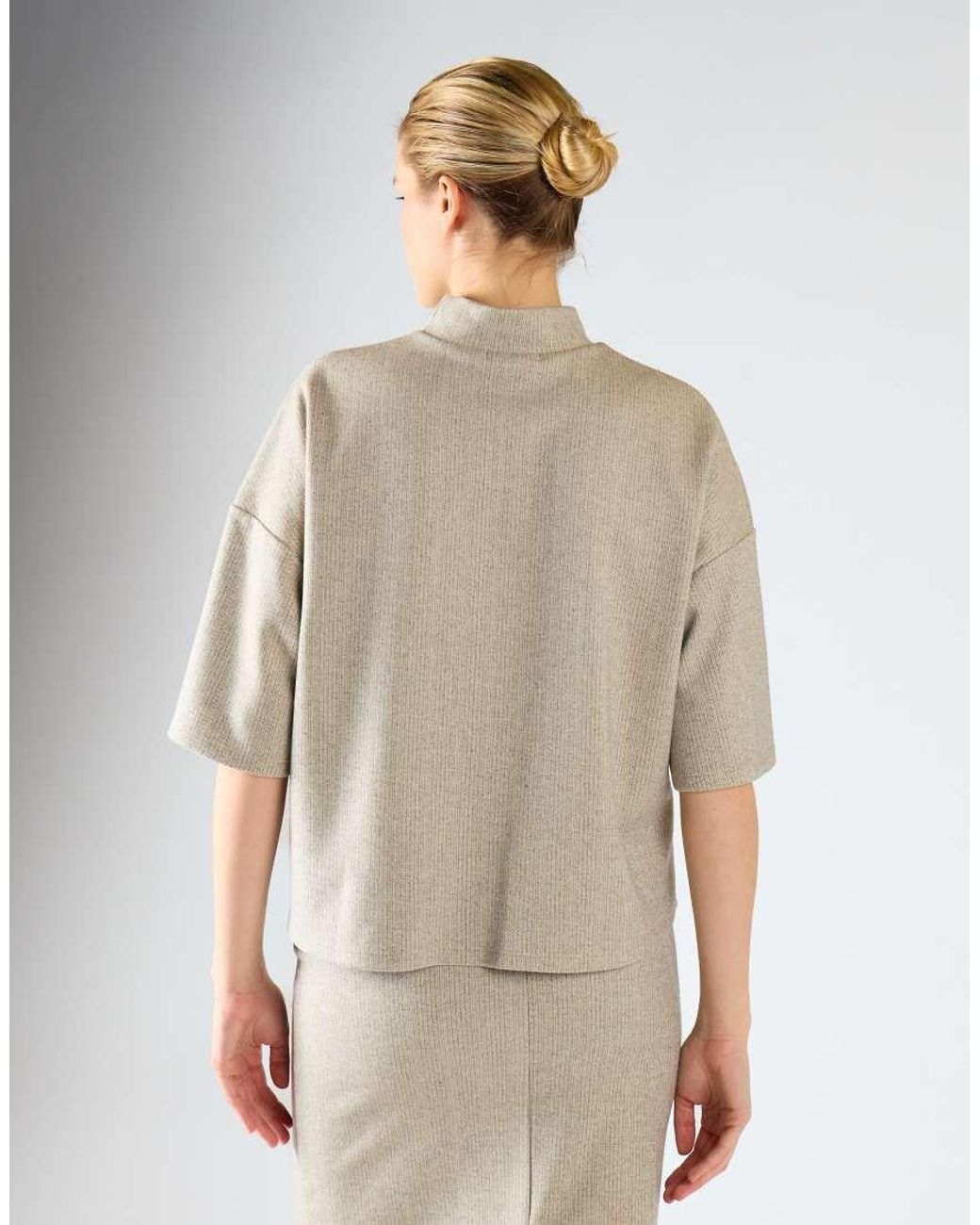 Glamorous Natural Oversized Mock-Neck Short-Sleeves Top