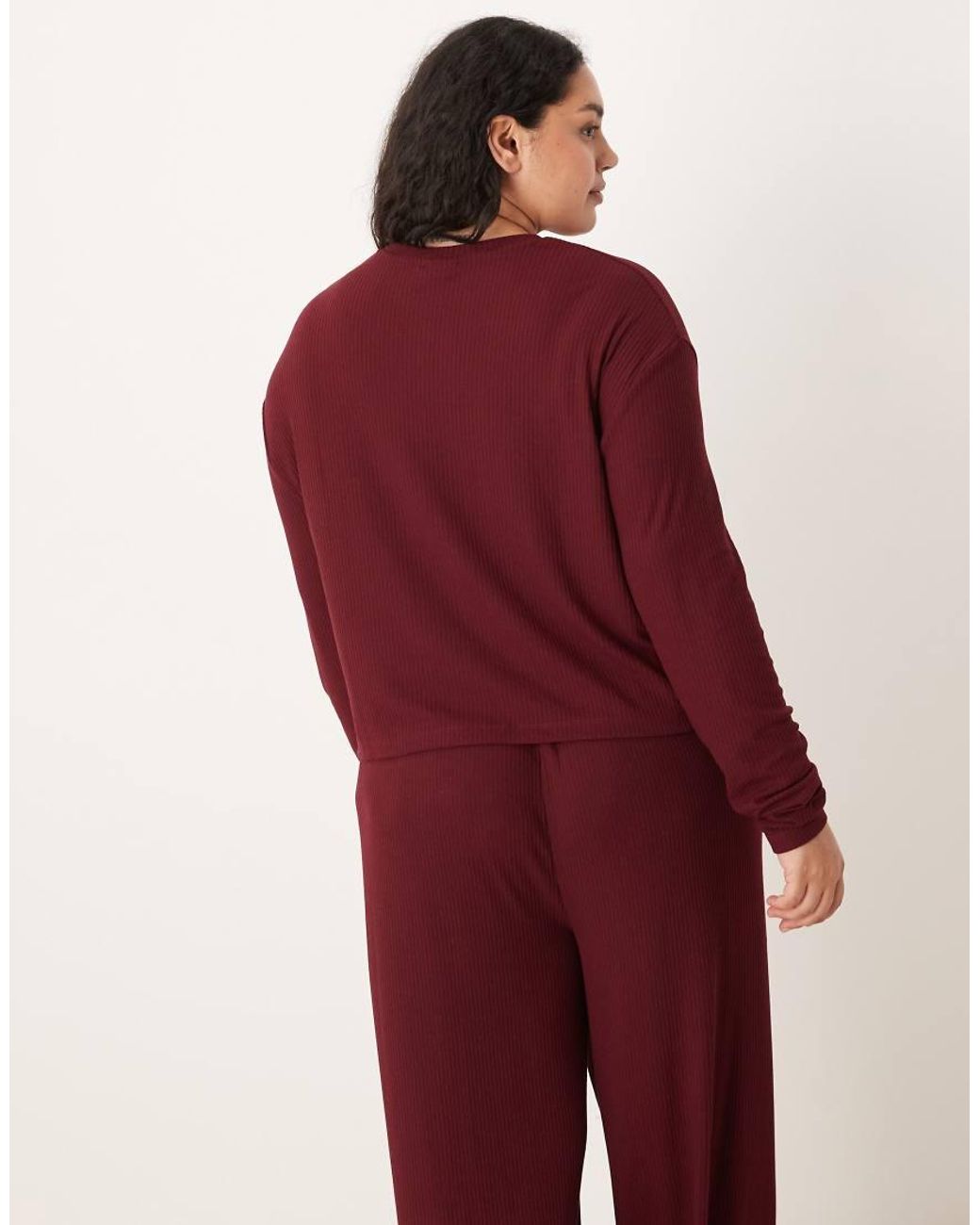 ASOS Red Asos Design Curve Lounge Mix & Match Rib Long Sleeve Top