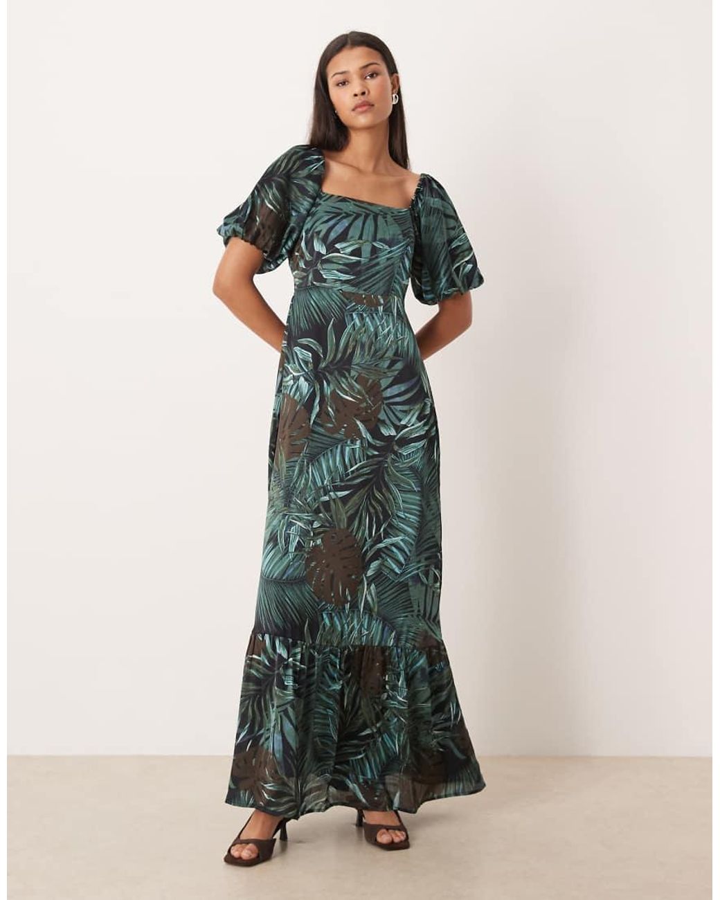 Lovedrobe Green Square Neck Short Sleeve Maxi Dress