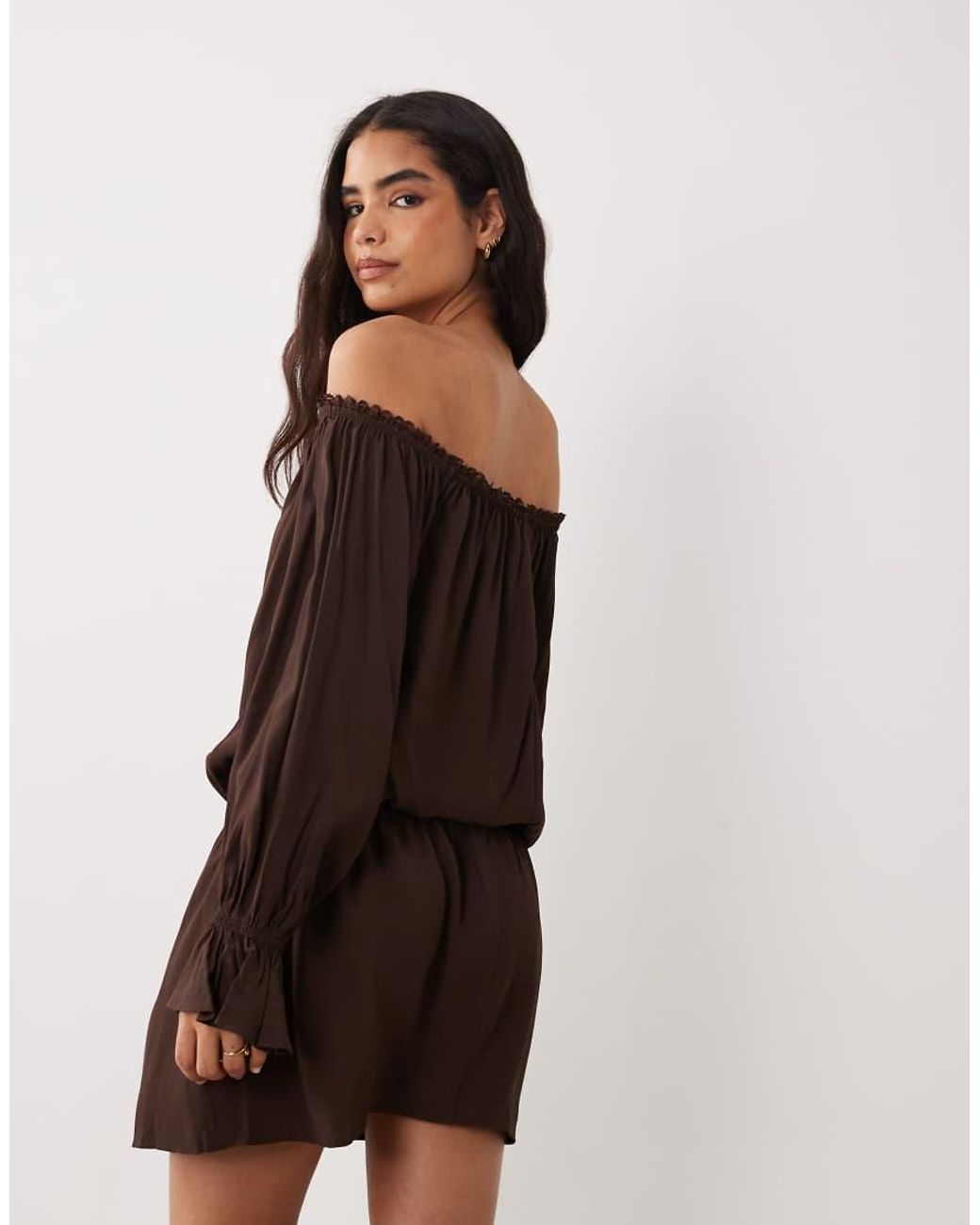 Cotton On Natural Boho Off Shoulder Ruffle Mini Dress