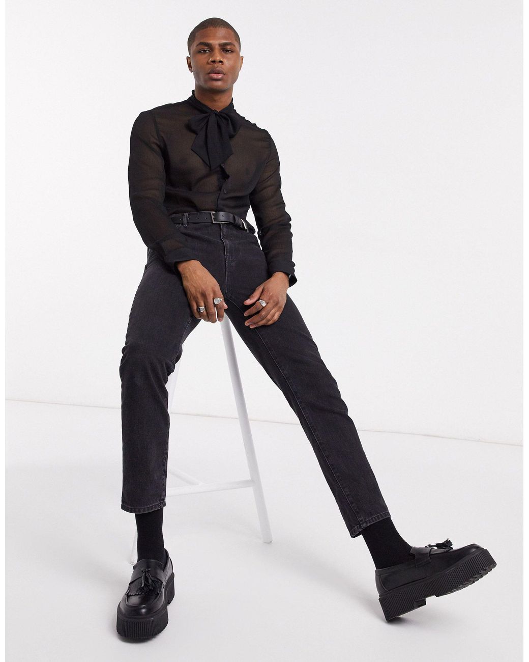Camicia nera trasparente con fiocco morbido vestibilità classica da Uomo di  ASOS in Nero | Lyst