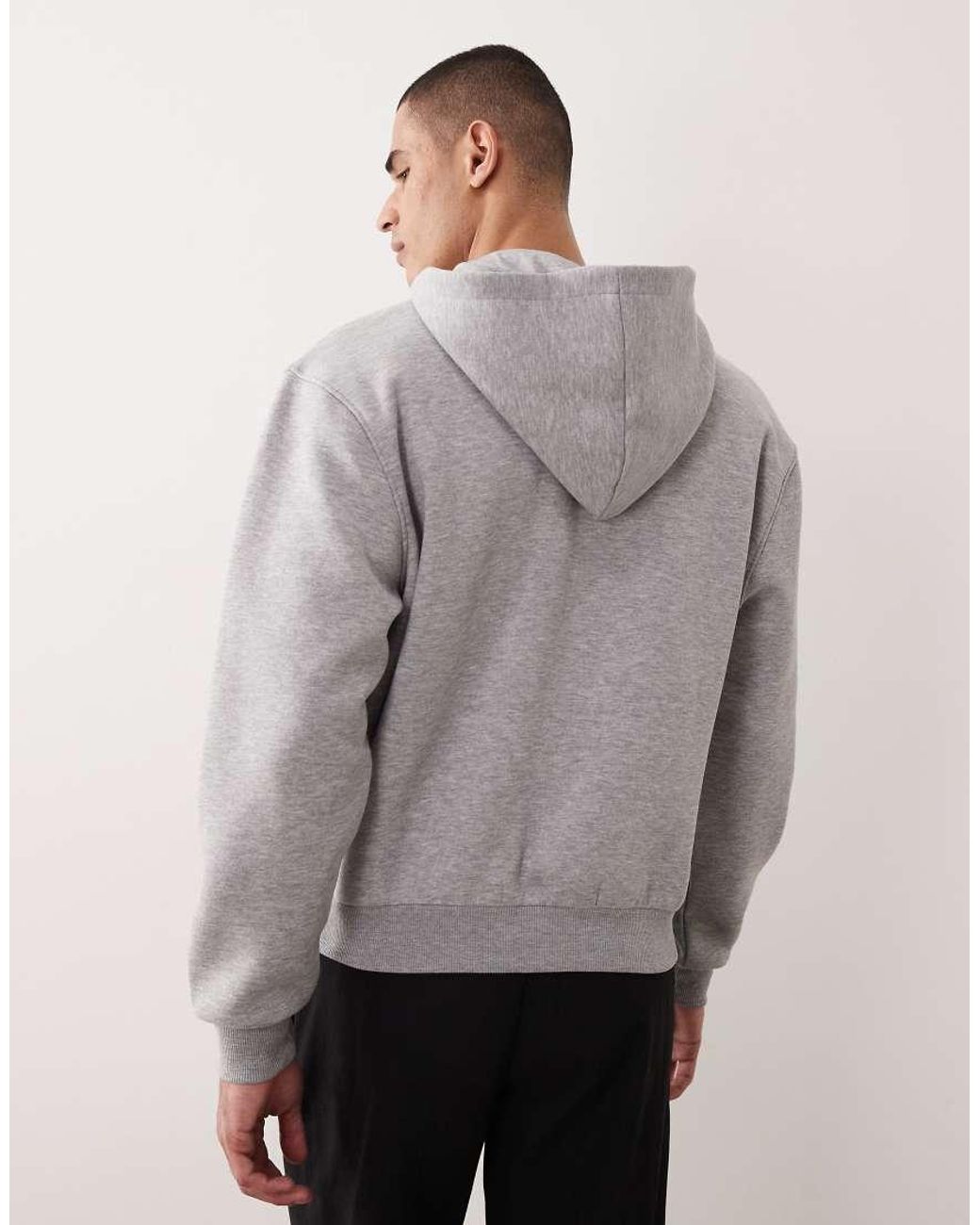 ASOS Gray Relaxed Boxy Zip Through Hoodie With Chain Stitch Embroidery for men