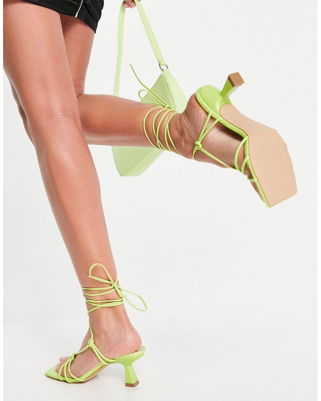 SIMMI Shoes Simmi London Paola Ankle Tie Heeled Sandals in Green | Lyst